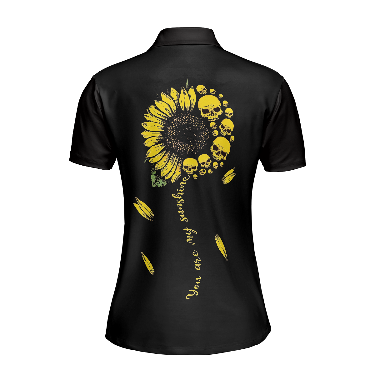 You Are My Sunshine Skull Sunflower Short Sleeve Women Polo Shirt Black Skull Polo Shirt For Ladies - 4