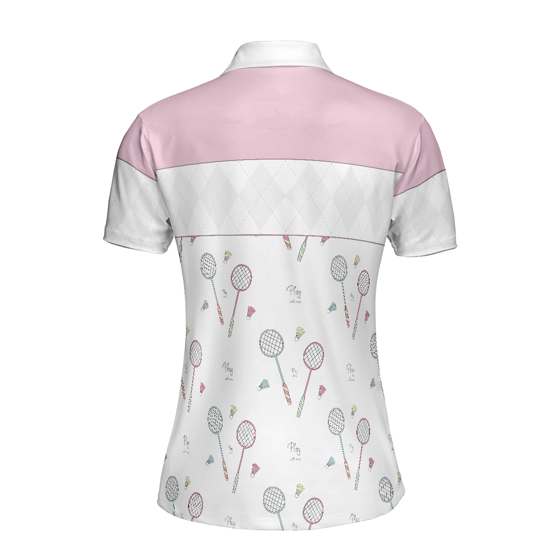 Play With Me Badminton Short Sleeve Women Polo Shirt White And Pink Badminton Shirt For Women - 1