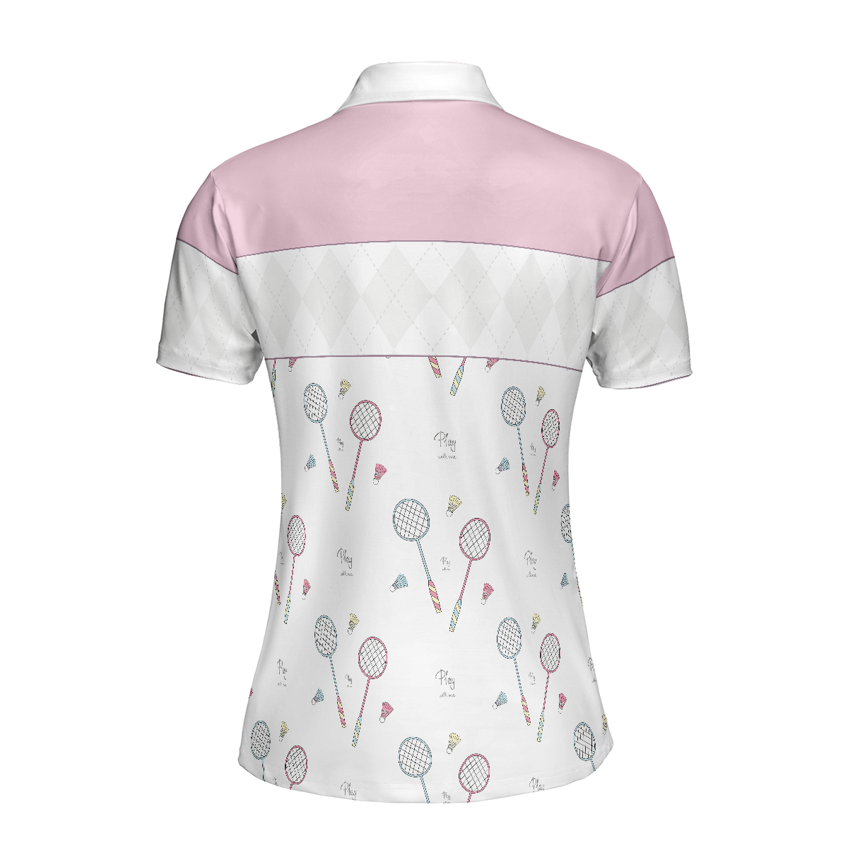 Play With Me Badminton Short Sleeve Women Polo Shirt White And Pink Badminton Shirt For Women - 2