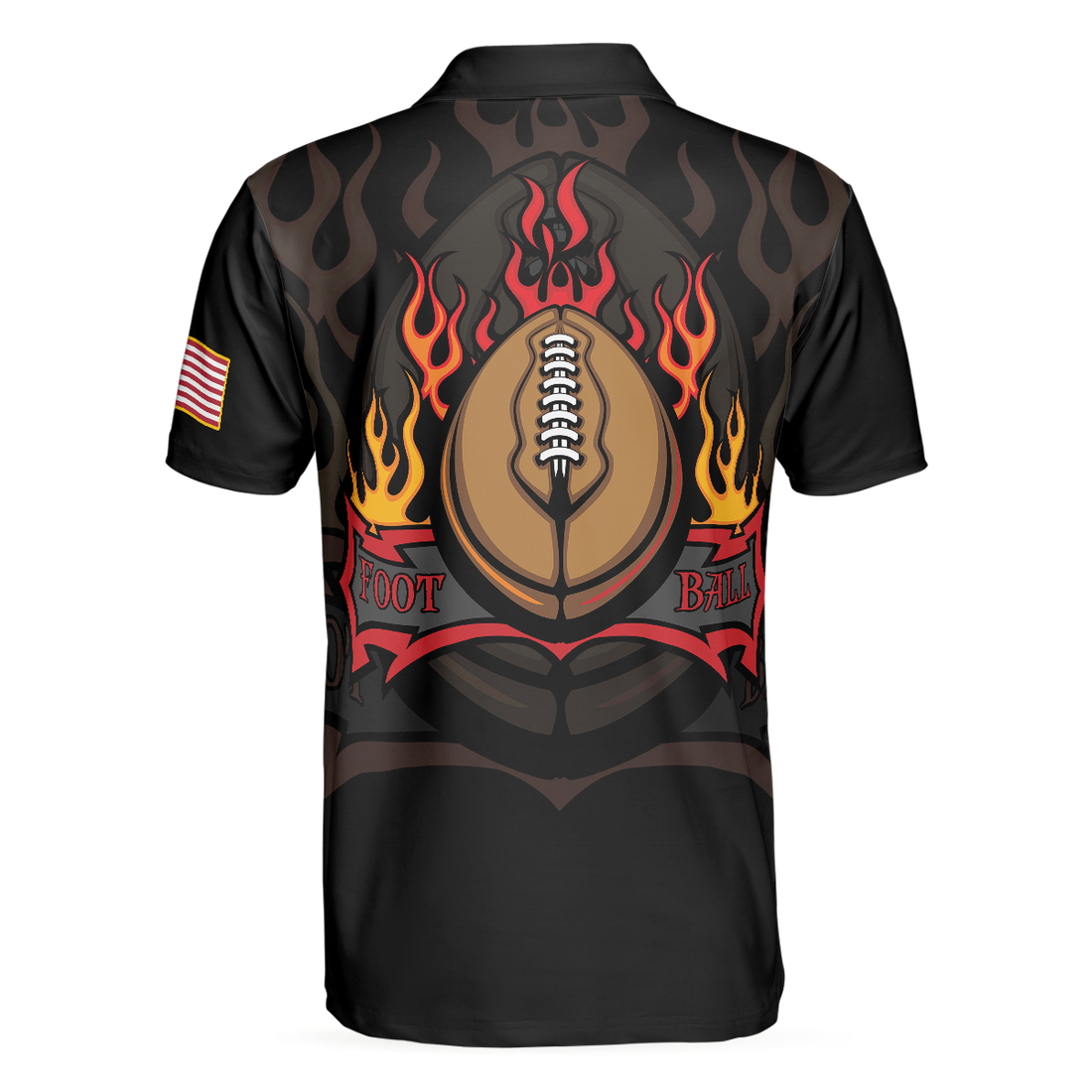 Flame American Football Black Polo Shirt American Flag Football Polo Shirt Best Football Shirt For Men - 1