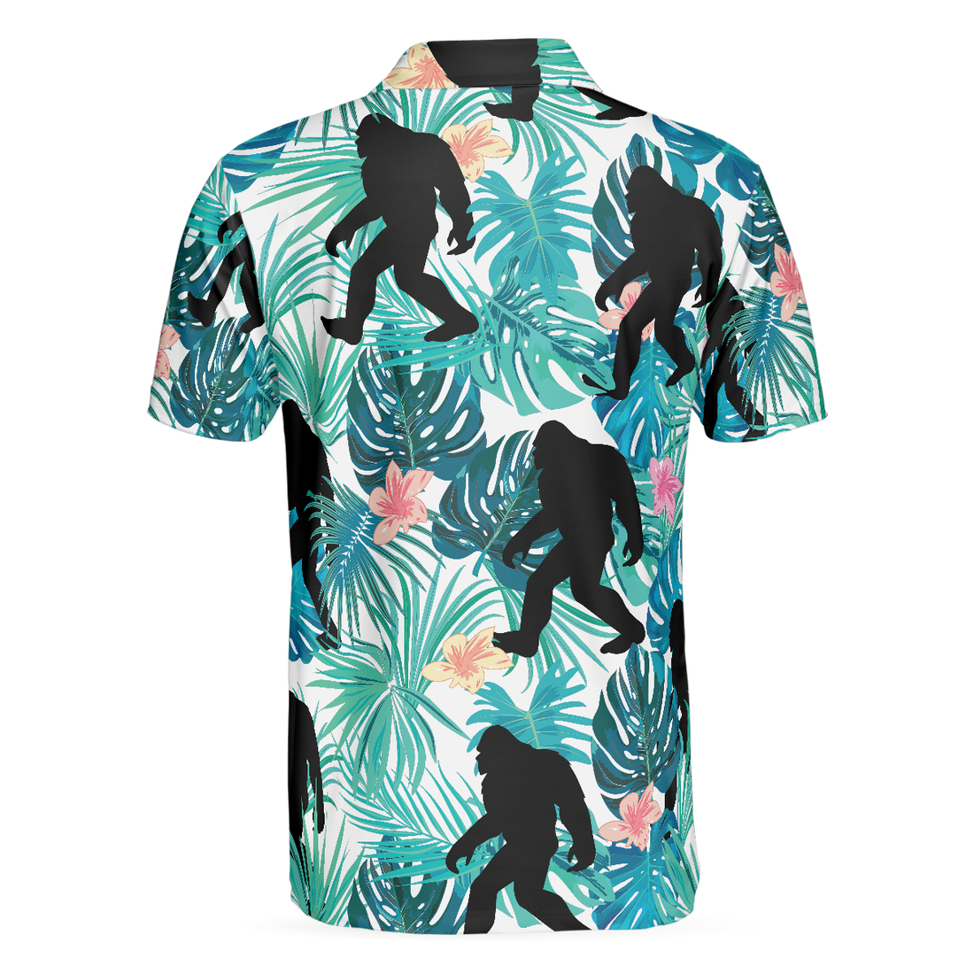 Bigfoot Tropical Short Sleeve Polo Shirt Floral And Leaves Polo Shirt Best Bigfoot Shirt For Men - 1