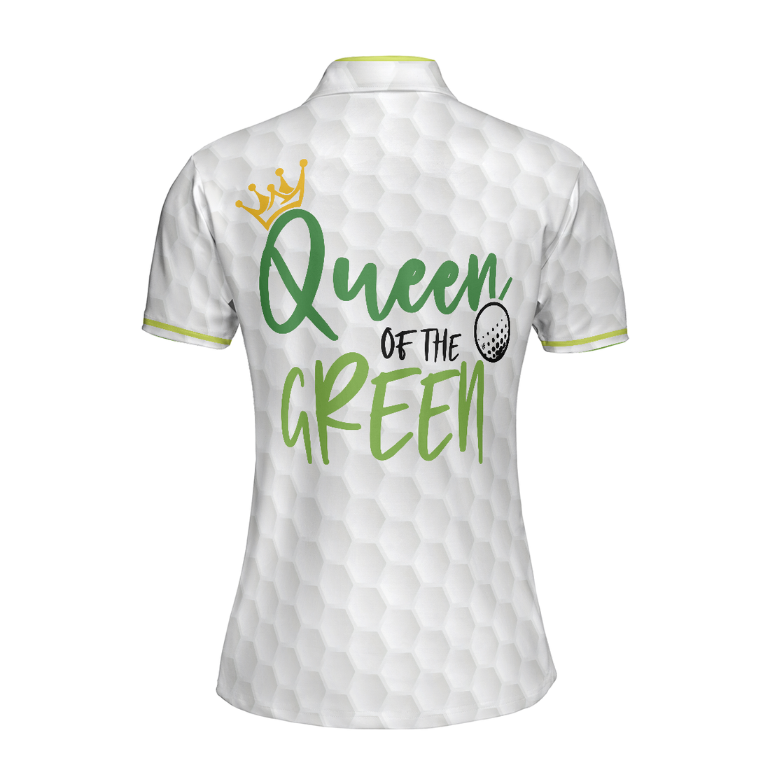 Queen Of The Green Argyle Pattern With Golf Ball On Tee Short Sleeve Women Polo Shirt White And Green Golf Shirt For Ladies - 1