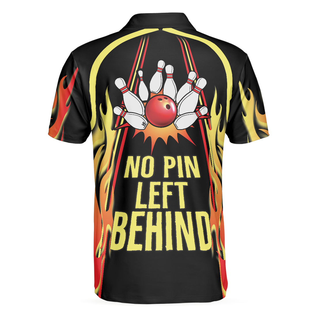 No Pin Left Behind Bowling Polo Shirt Black Shirt With Flames Polo Style Bowling Shirt For Men - 1