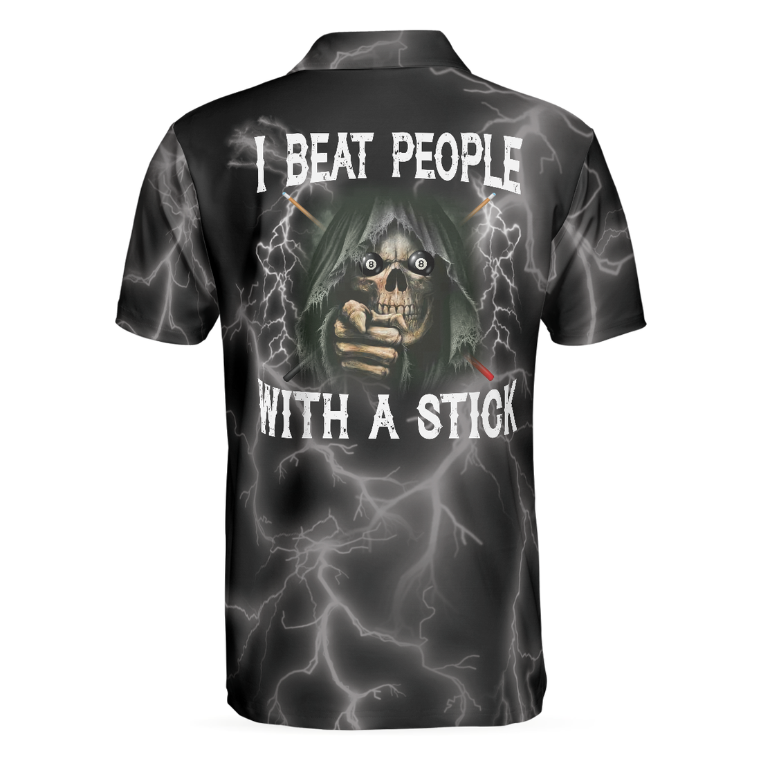 I Beat People With A Stick Polo Shirt Black Billiards Polo Shirt For Billiards Enthusiasts Scary Shirt - 1