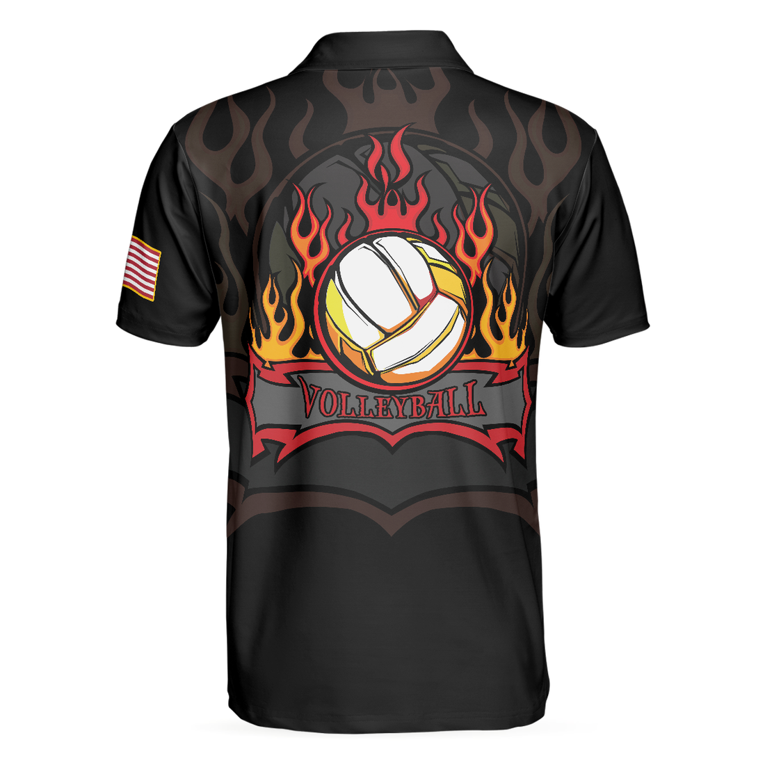 Volleyball Flame Short Sleeve Polo Shirt Black American Flag Polo Shirt Best Volleyball Shirt For Men - 1