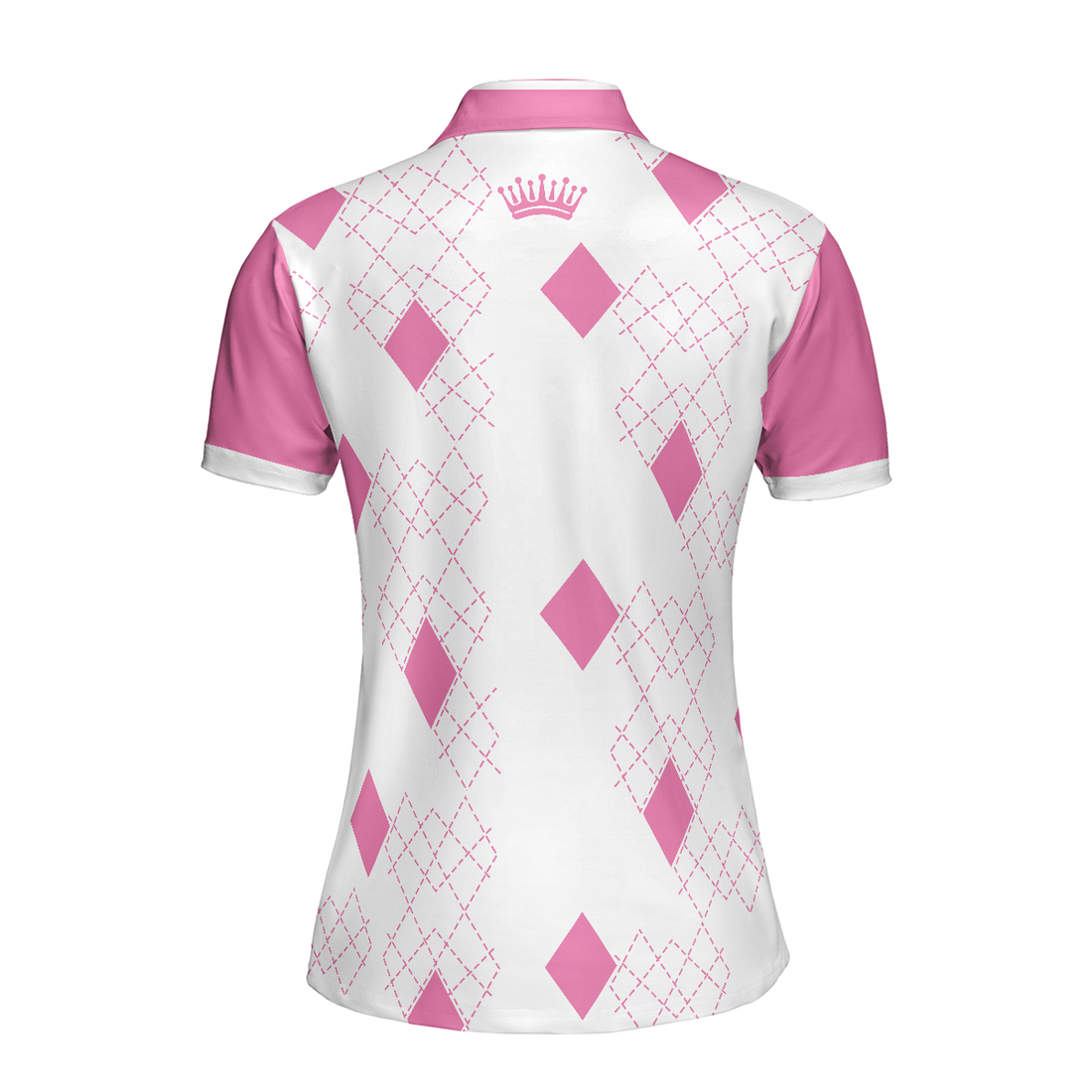 Queen Of The Golf Short Sleeve Women Polo Shirt White And Pink Argyle Pattern Golf Shirt For Women - 1