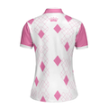 Queen Of The Golf Short Sleeve Women Polo Shirt White And Pink Argyle Pattern Golf Shirt For Women - 2