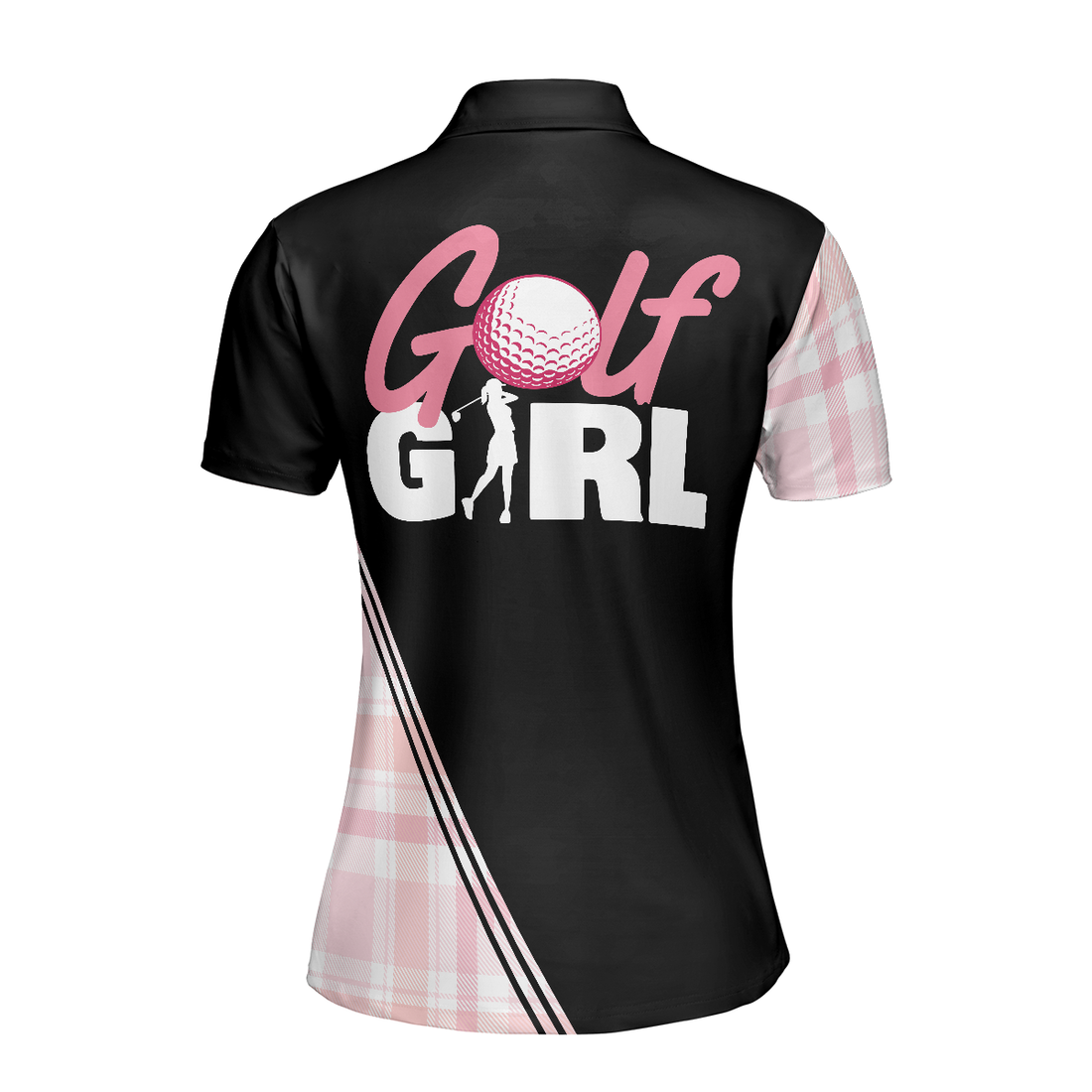 Golf Girl In Black And Pink Plaid Pattern Golf Short Sleeve Women Polo Shirt Unique Golf Shirt For Ladies - 1