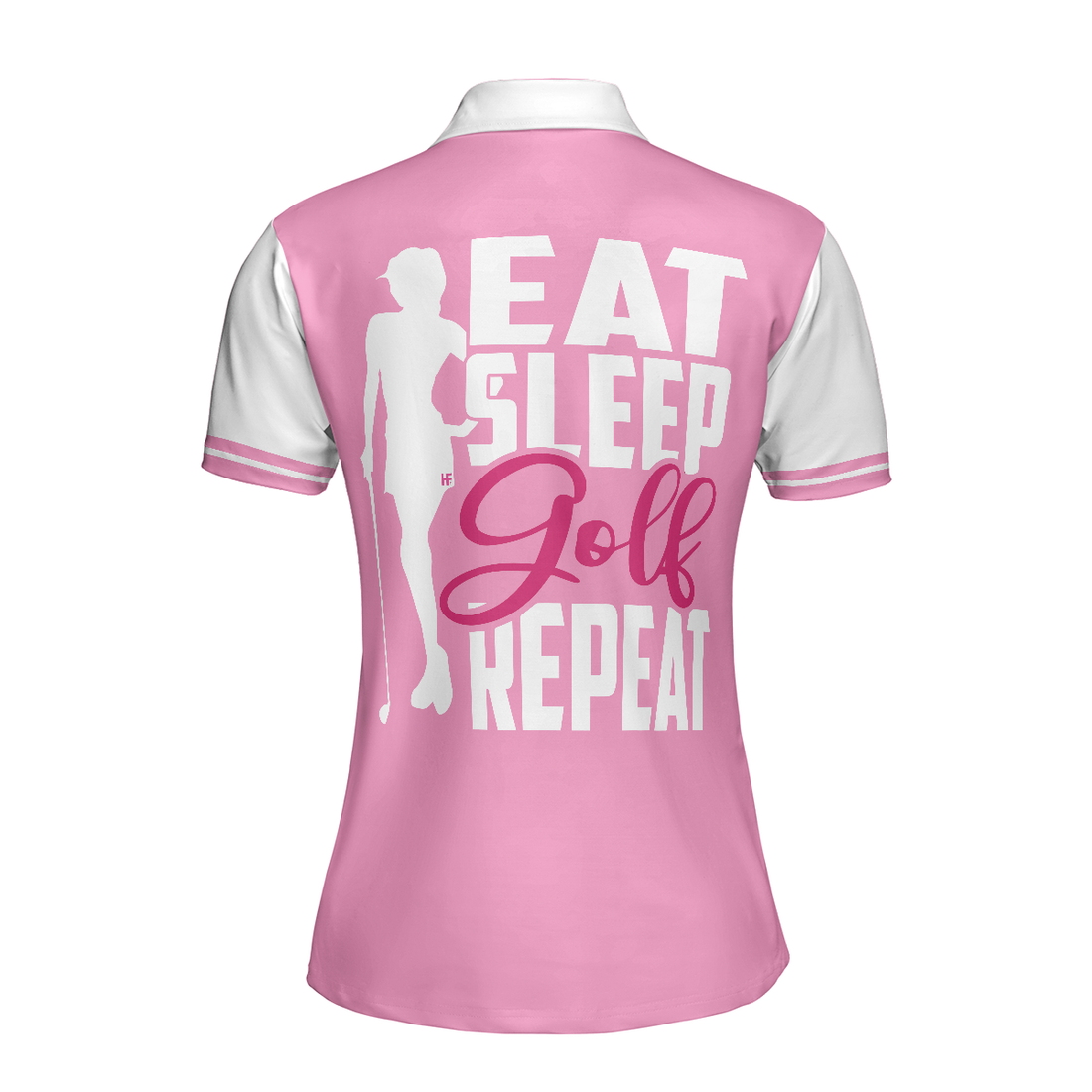 Eat Sleep Golf Repeat Golf Short Sleeve Women Polo Shirt Pink Argyle Golf Shirt For Ladies - 1