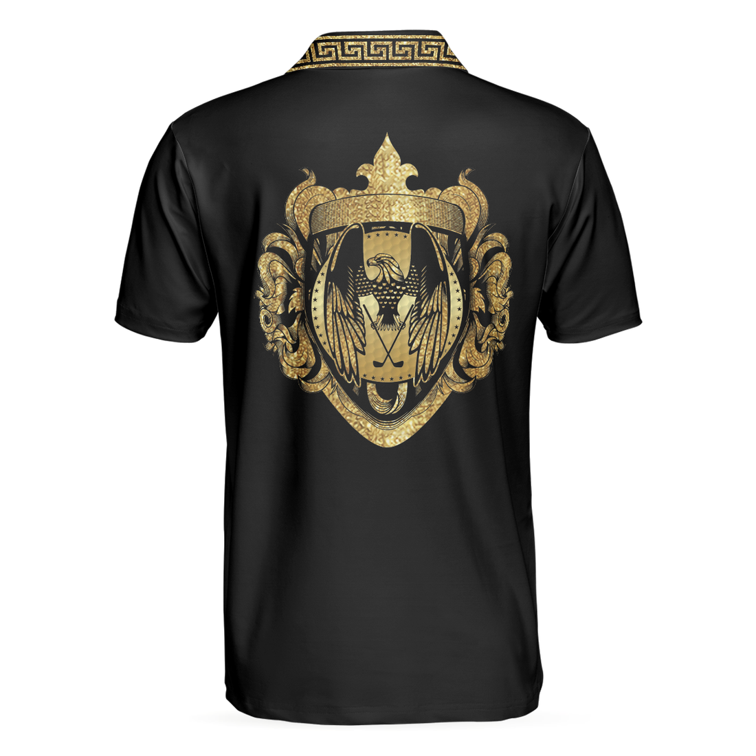 Luxury Baroque Pattern Eagle Badge Golf Polo Shirt Golden Greek Key Pattern Polo Shirt Best Golf Shirt For Men - 1