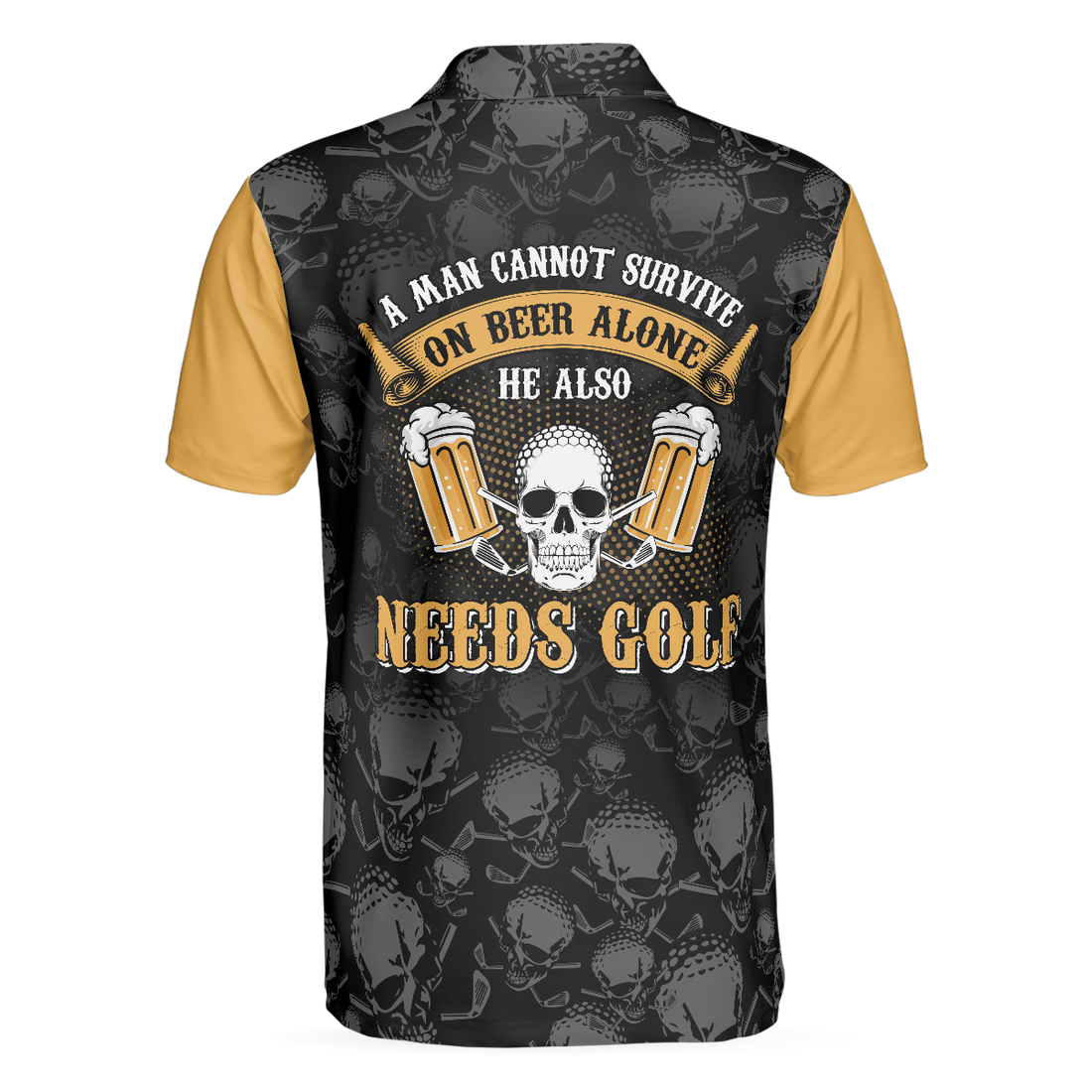 A Man Cannot Survive On Beer Alone He Also Needs Golf Polo Shirt Skull Beer Drinking Golf Shirt Argyle Pattern Shirt - 1