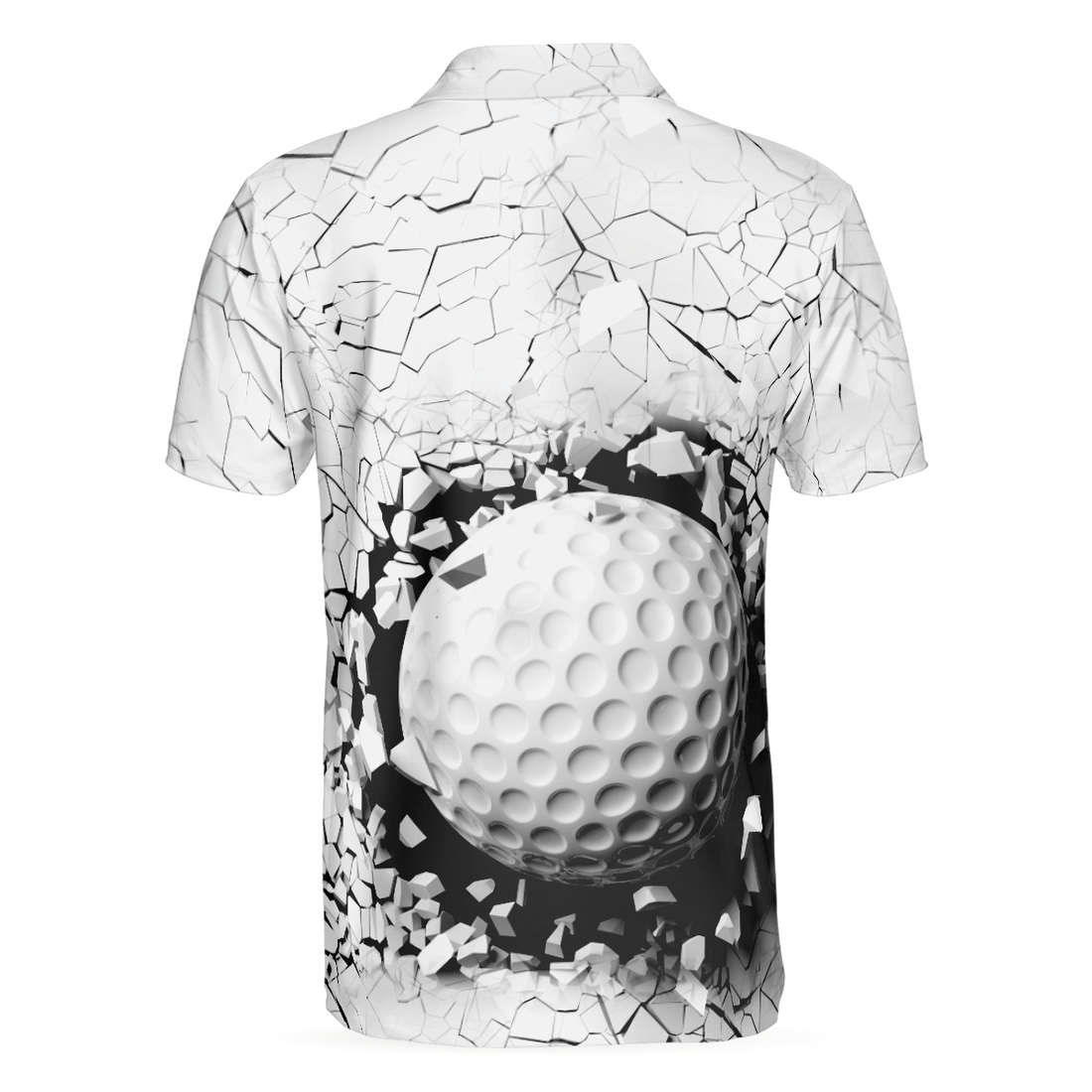 Golf Ball Breaking Polo Shirt Black And White Cracking Pattern Polo Shirt Best Golf Shirt For Men - 1