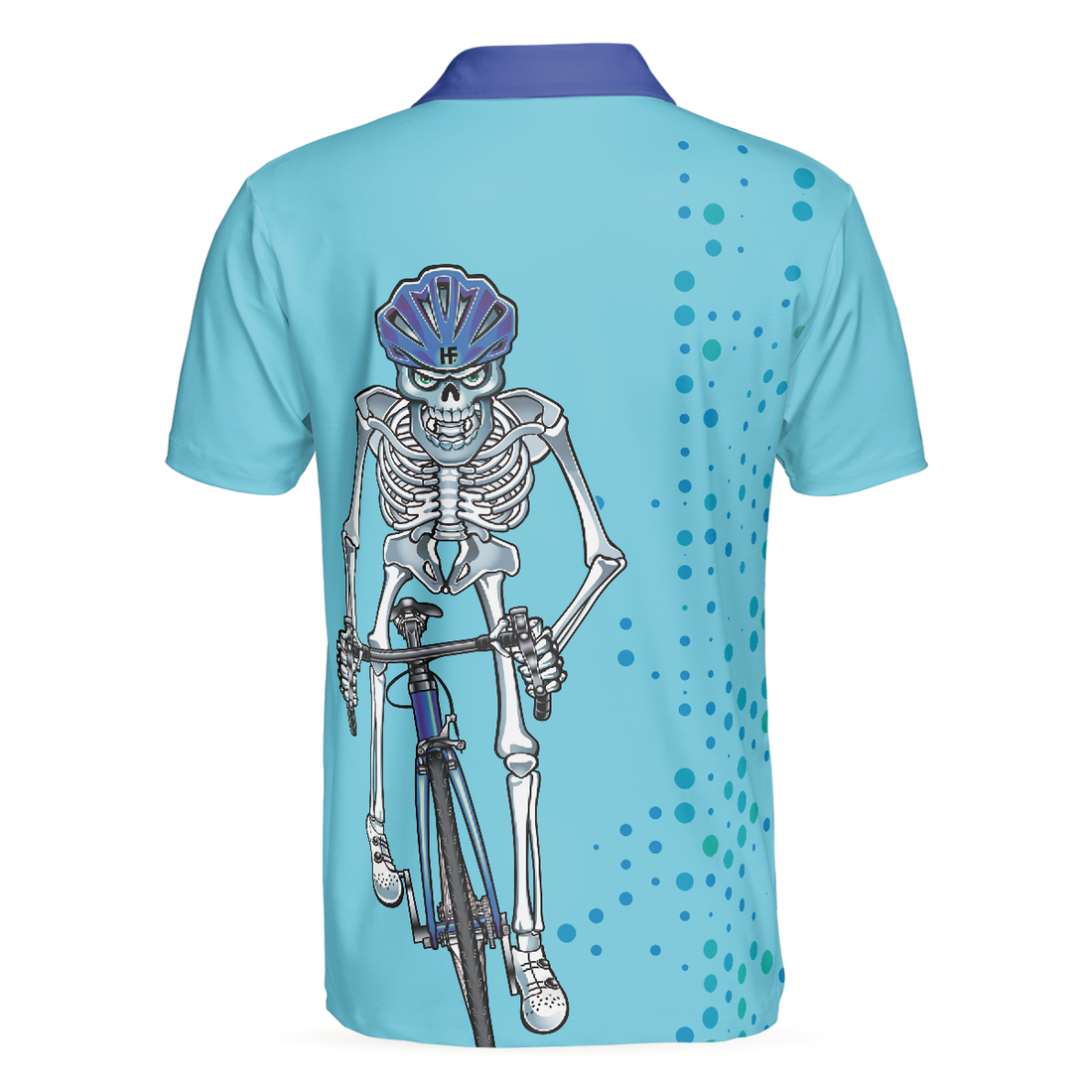 Riders Never Stop Skull Short Sleeve Polo Shirt Blue Skeleton Cyclist Polo Shirt Best Cycling Shirt For Men - 1