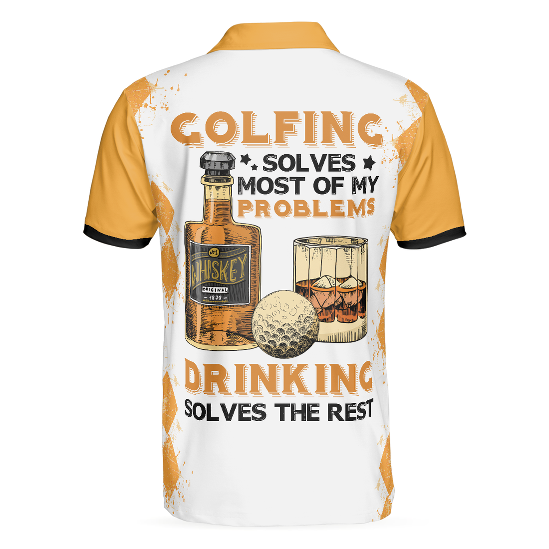 Golfing And Drinking Solve My Problems Polo Shirt Argyle Pattern Whisky Polo Shirt Wine Golf Shirt For Men - 1