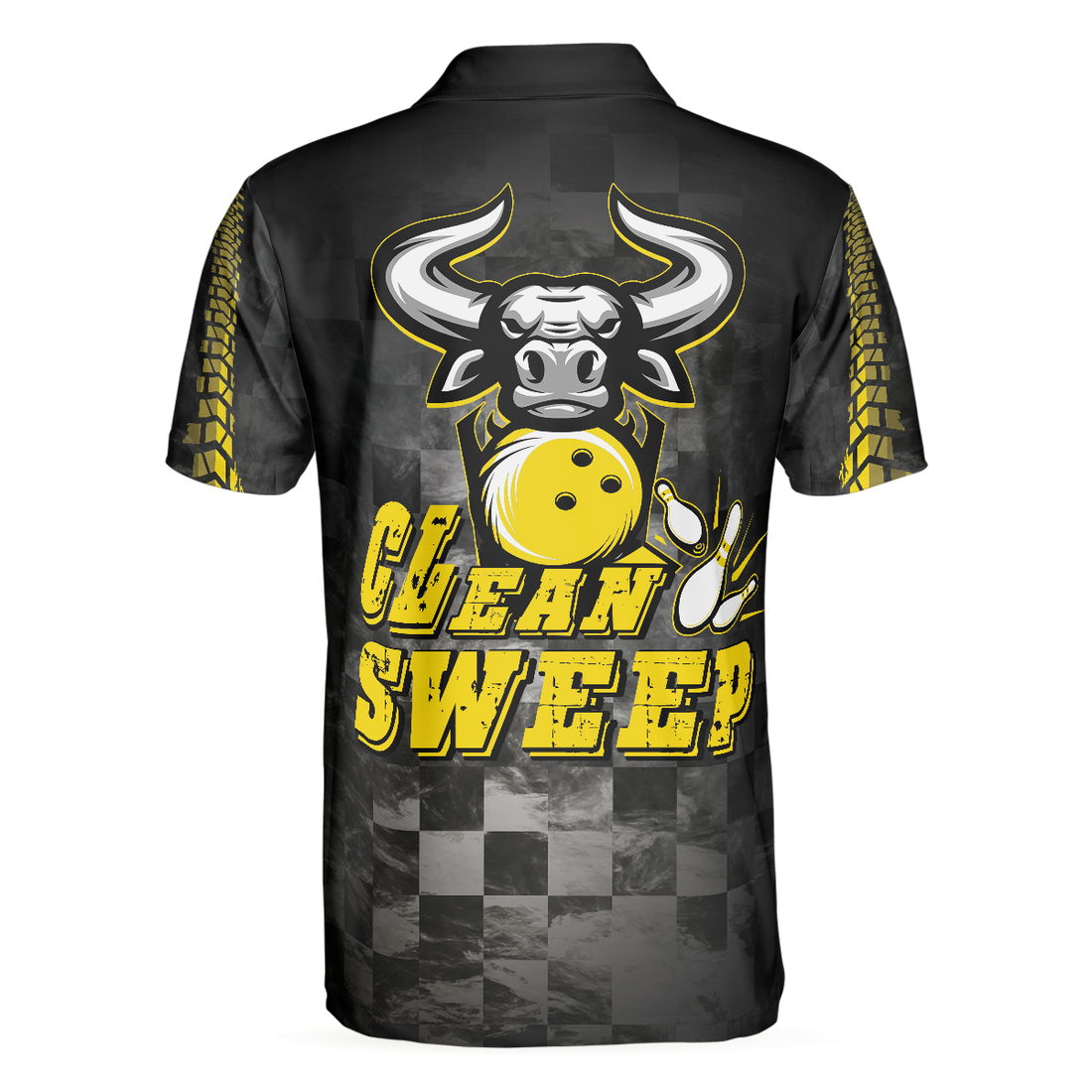 Clean Sweep Bowling Bull Short Sleeve Polo Shirt Checker Pattern Polo Shirt Best Bowling Shirt For Men - 1