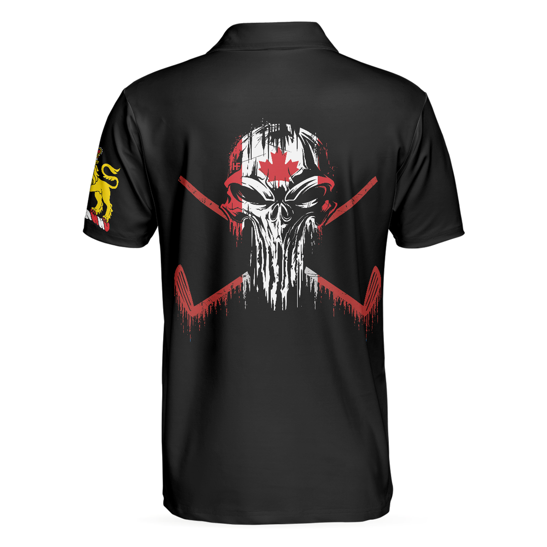 Golf Skull Canada Flag Short Sleeve Polo Shirt Black Wet Paint Skull Polo Shirt Canadian Golf Shirt For Men - 1