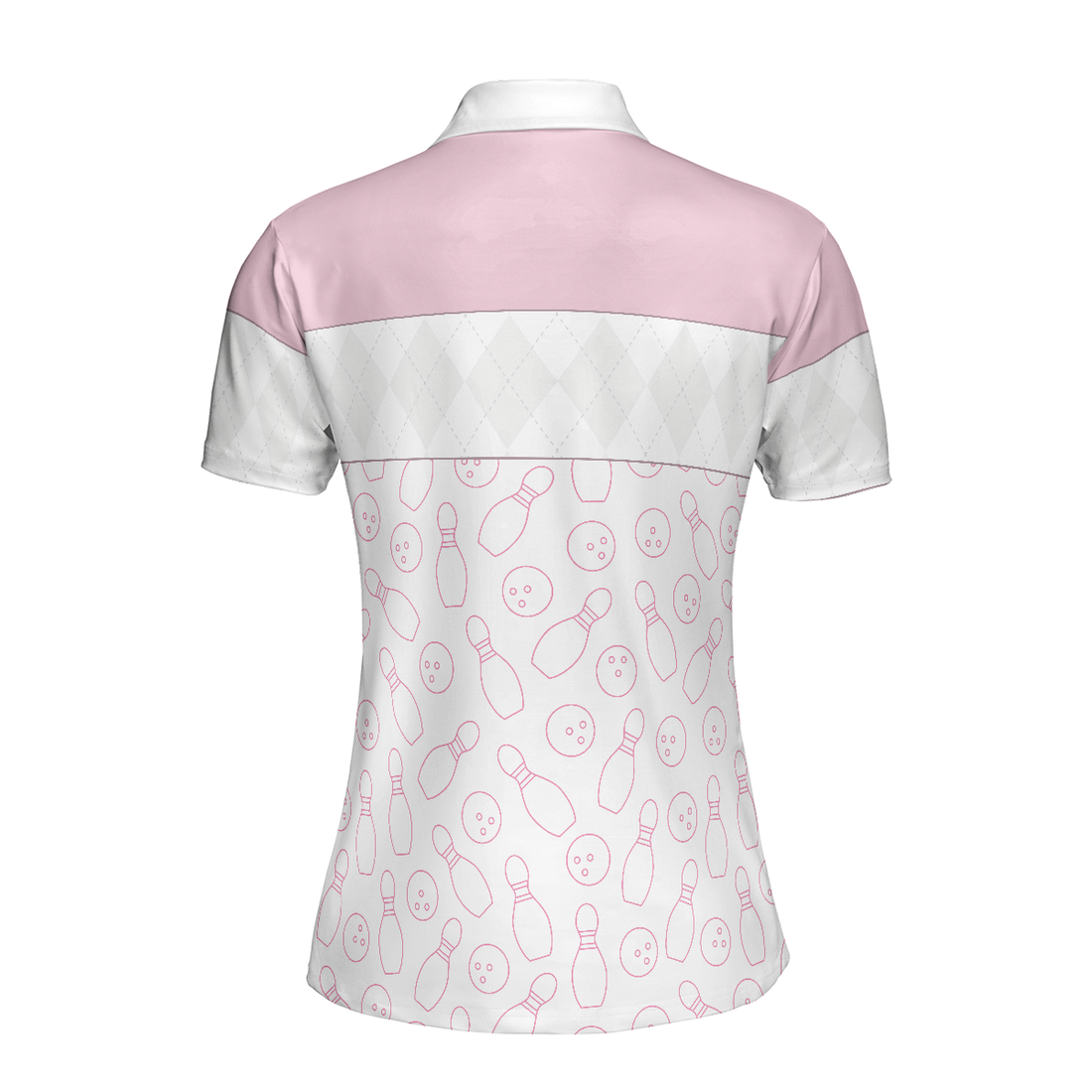 Pink Bowling Balls And Pins Pattern Bowling Short Sleeve Women Polo Shirt White Bowling Polo Shirt For Ladies - 1