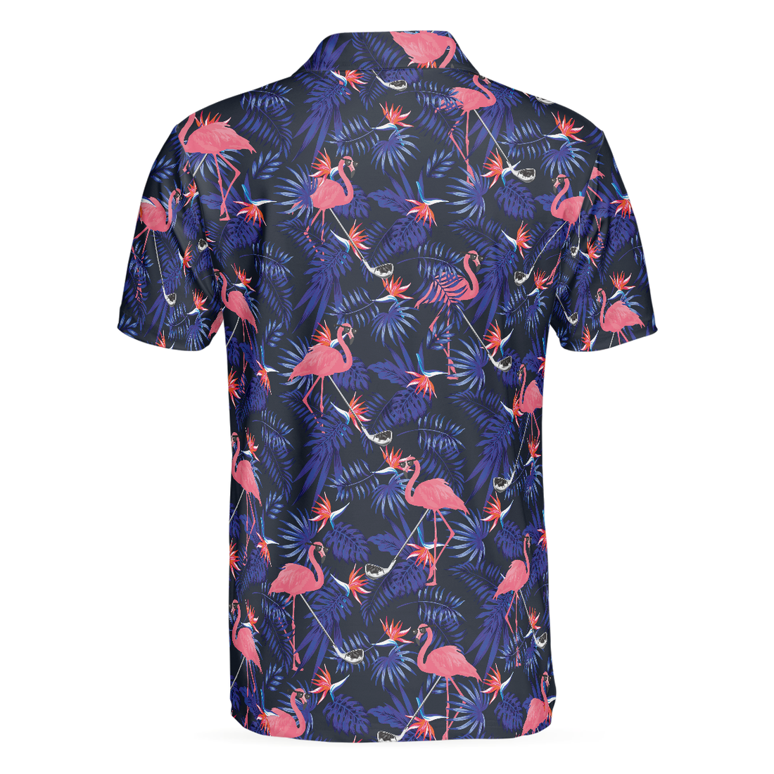 Flower And Flamingo Golf Polo Shirt Blue Flamingo Pattern Shirt For Golf Players Gift For Flamingo Fans - 1