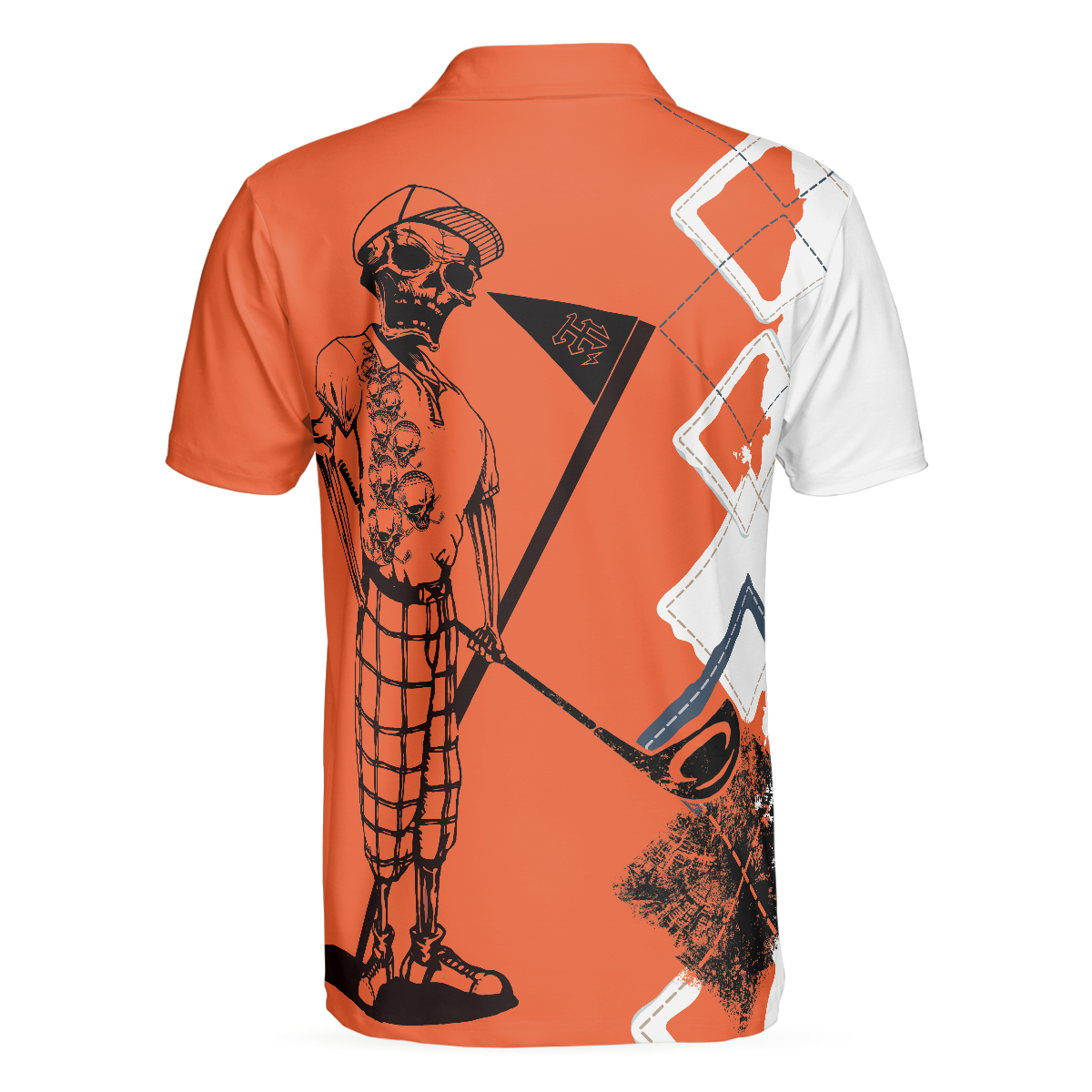 Your Hole Is My Goal Golf Polo Shirt Orange Argyle Pattern Skeleton Golfer Polo Shirt Best Golf Shirt For Men - 3