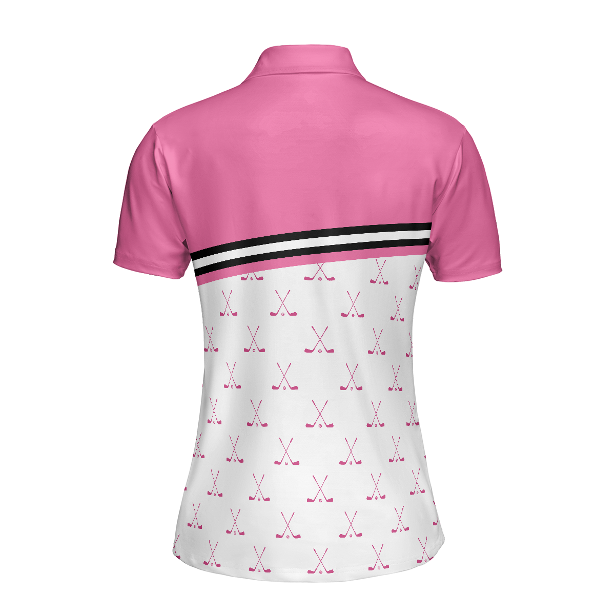 Crossed Pink Golf Clubs Golf Short Sleeve Women Polo Shirt - 2