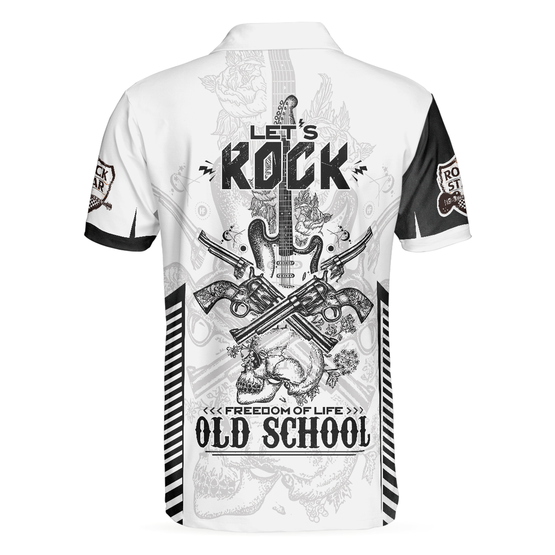 Lets Rock Freedom Of Life Old School Guitar Short Sleeve Polo Shirt Black And White Guitar Shirt For Men - 1