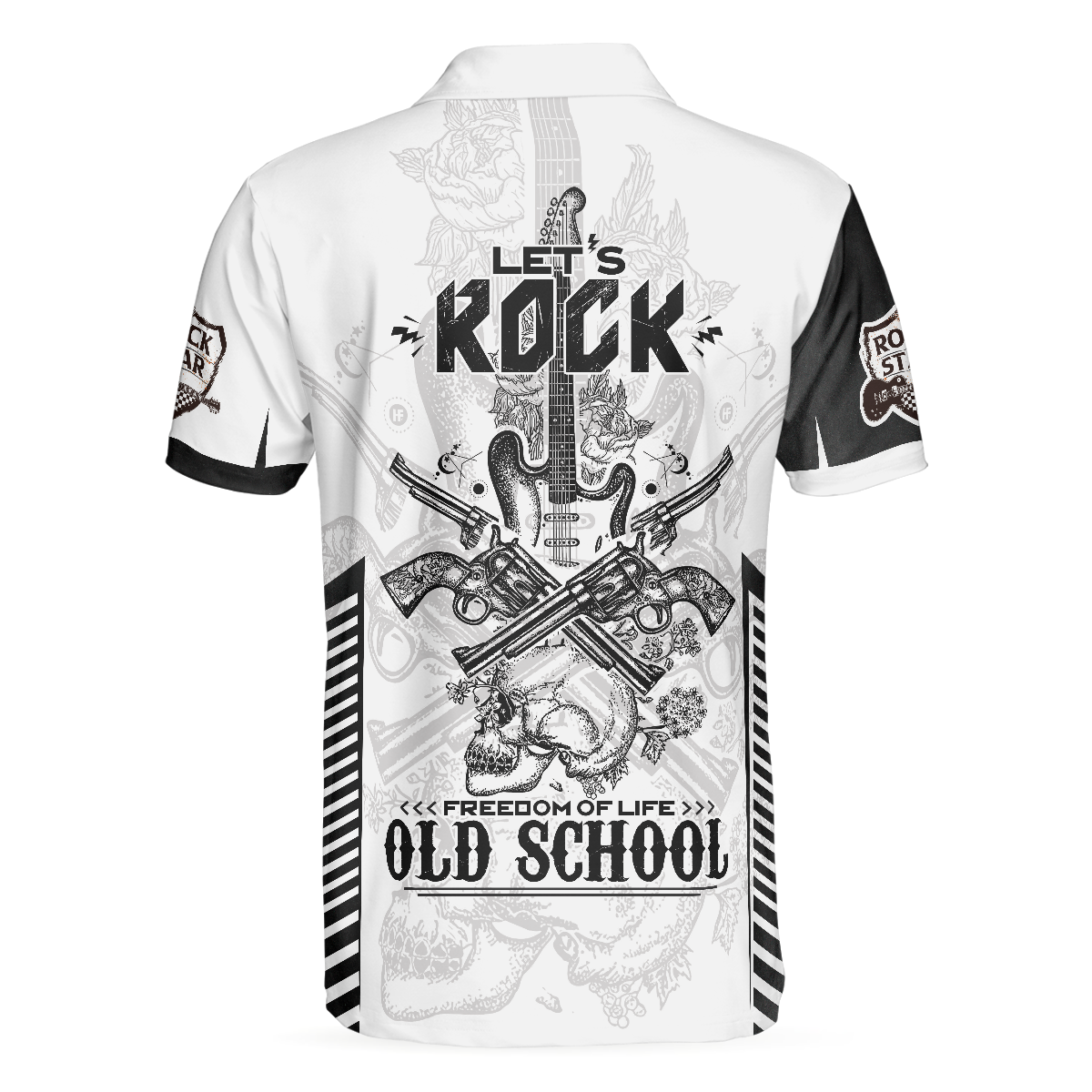 Lets Rock Freedom Of Life Old School Guitar Short Sleeve Polo Shirt Black And White Guitar Shirt For Men - 2