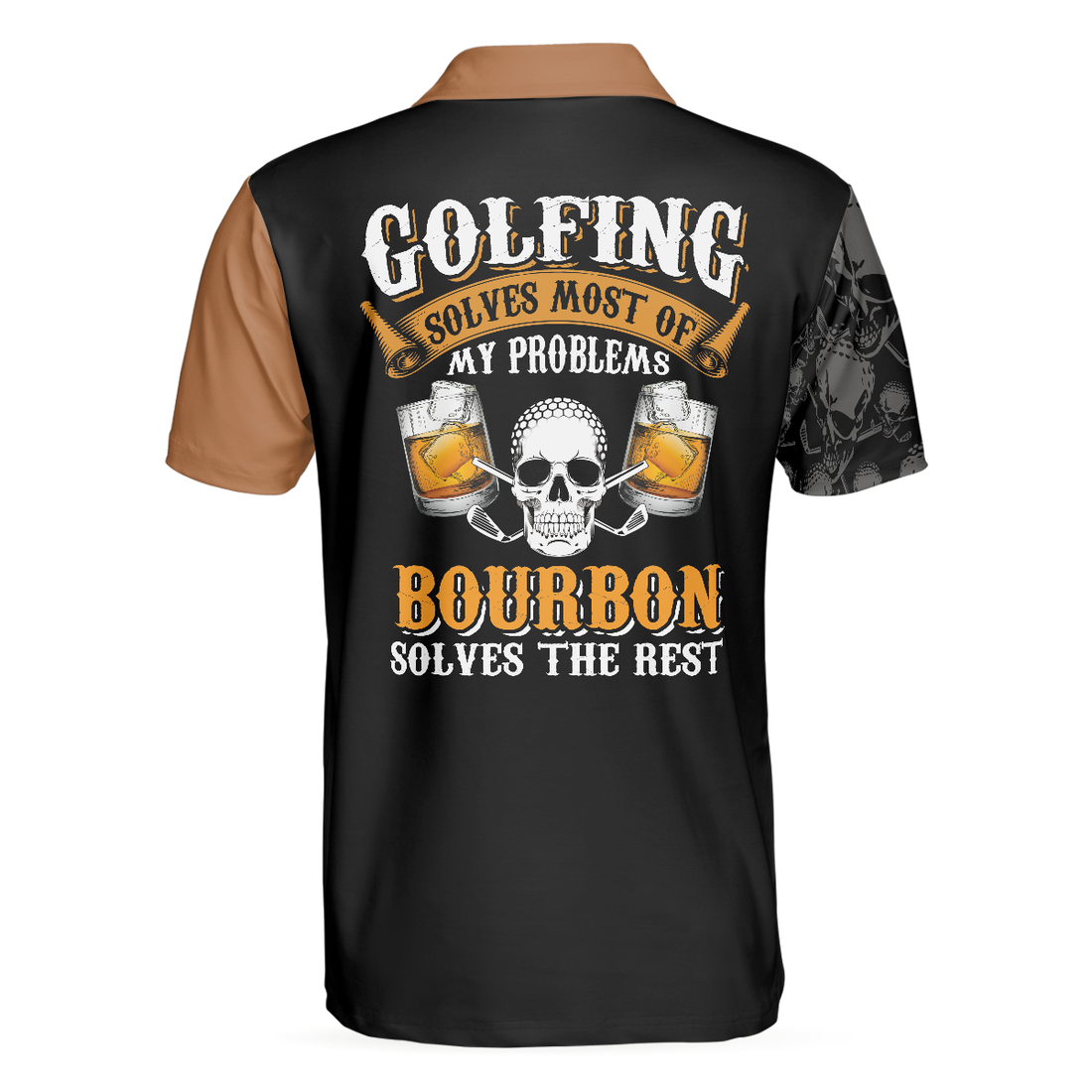 Golf Bourbon Polo Shirt Funny Drinking Golf Shirt With Sayings Skull Plaid Pattern Golf Shirt For Male - 1