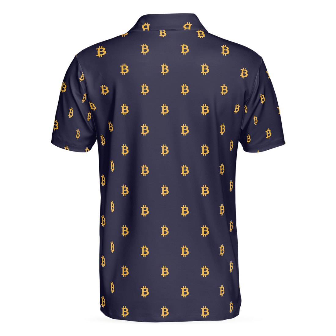 Seamless Pattern Sign Bitcoin Polo Shirt Navy Blue And Gold Polo Shirt Best Cryptocurrency Shirt For Men - 1