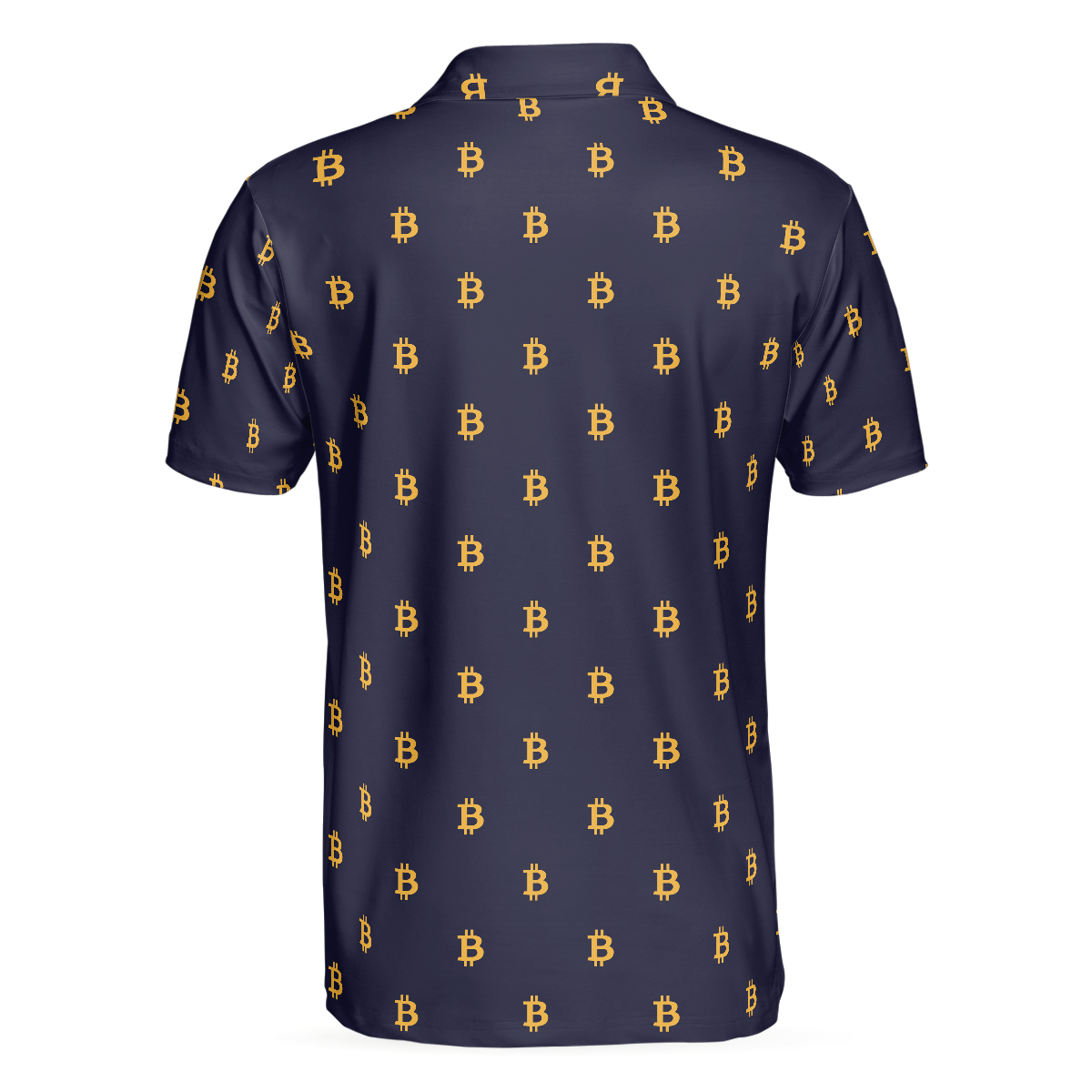 Seamless Pattern Sign Bitcoin Polo Shirt Navy Blue And Gold Polo Shirt Best Cryptocurrency Shirt For Men - 2