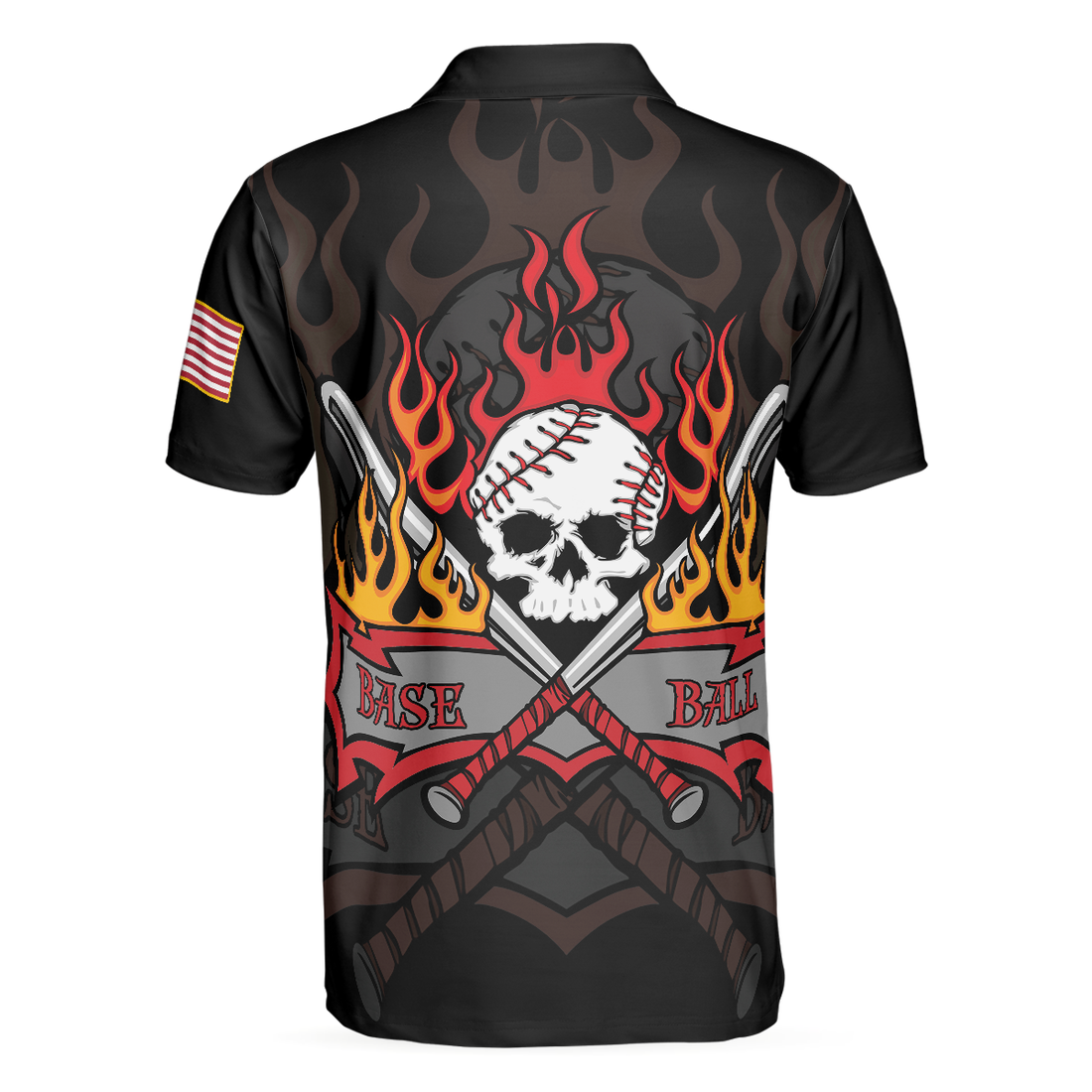 Flame Baseball Skull Polo Shirt Baseball American Flag Polo Shirt Best Baseball Shirt For Men - 1