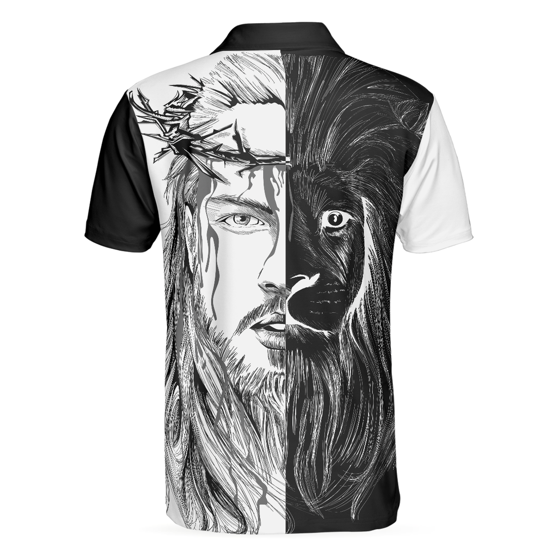 Jesus Christ Lion Contrast Art Christian Polo Shirt Black And White Christian Shirt For Men - 1