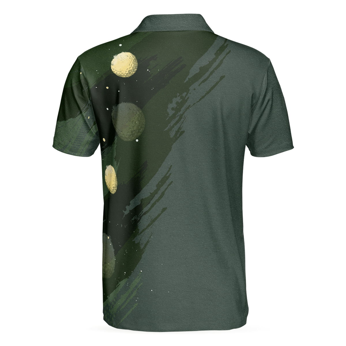 Water Color Golf Skull with Golf Ball Short Sleeve Polo Shirt Dark Green Golf Shirt For Men - 3