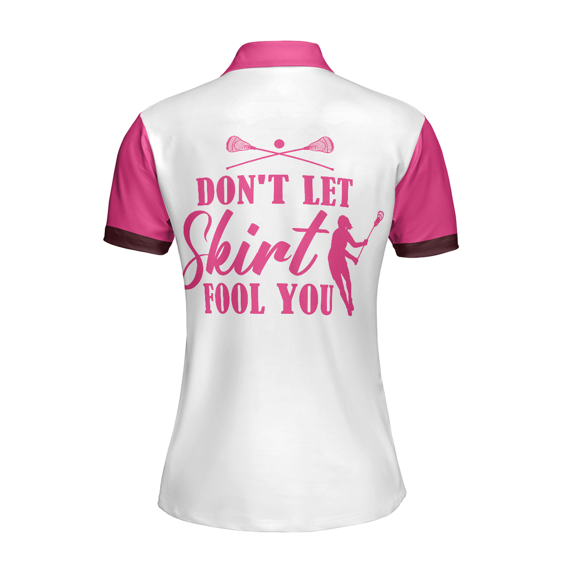 Dont Let Skirt Fool You Lacrosse Short Sleeve Women Polo Shirt White And Pink Lacrosse Shirt For Ladies - 1