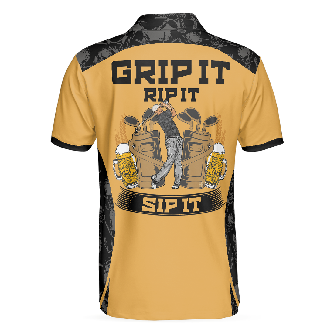 Grip It Rip It Sip It Golf Polo Shirt Skull Pattern Shirt For Halloween Scary Gift Idea For Golfers - 1