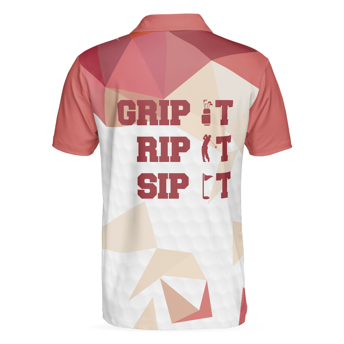 Rip It Sip It Grip It Golfer Golf Polo Shirt White And Pink Golfing Shirt For Male Players Simple Golf Shirt Design - 1