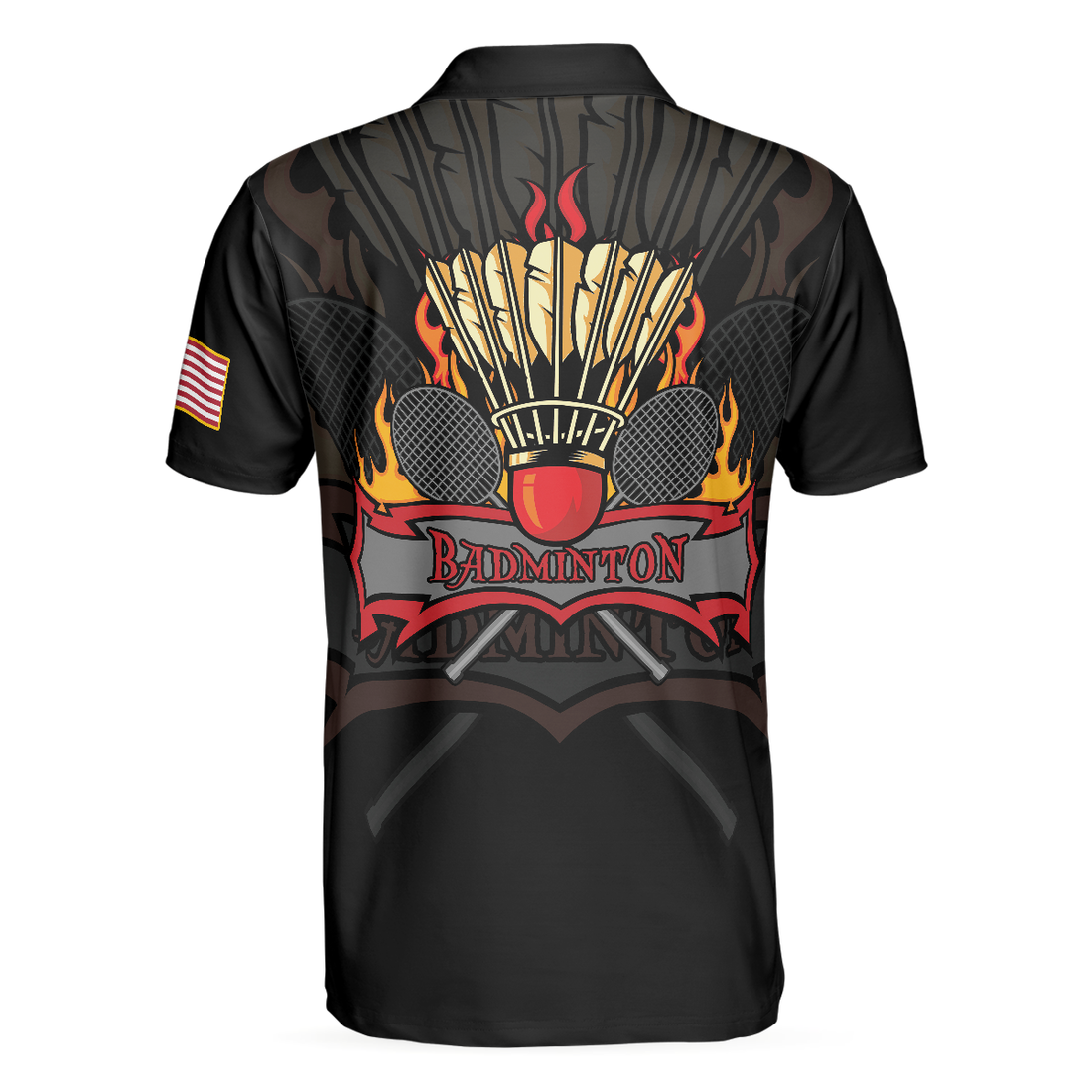 Badminton Flame Short Sleeve Polo Shirt Black Theme American Flag Badminton Polo Shirt Best Badminton Shirt For Men - 1