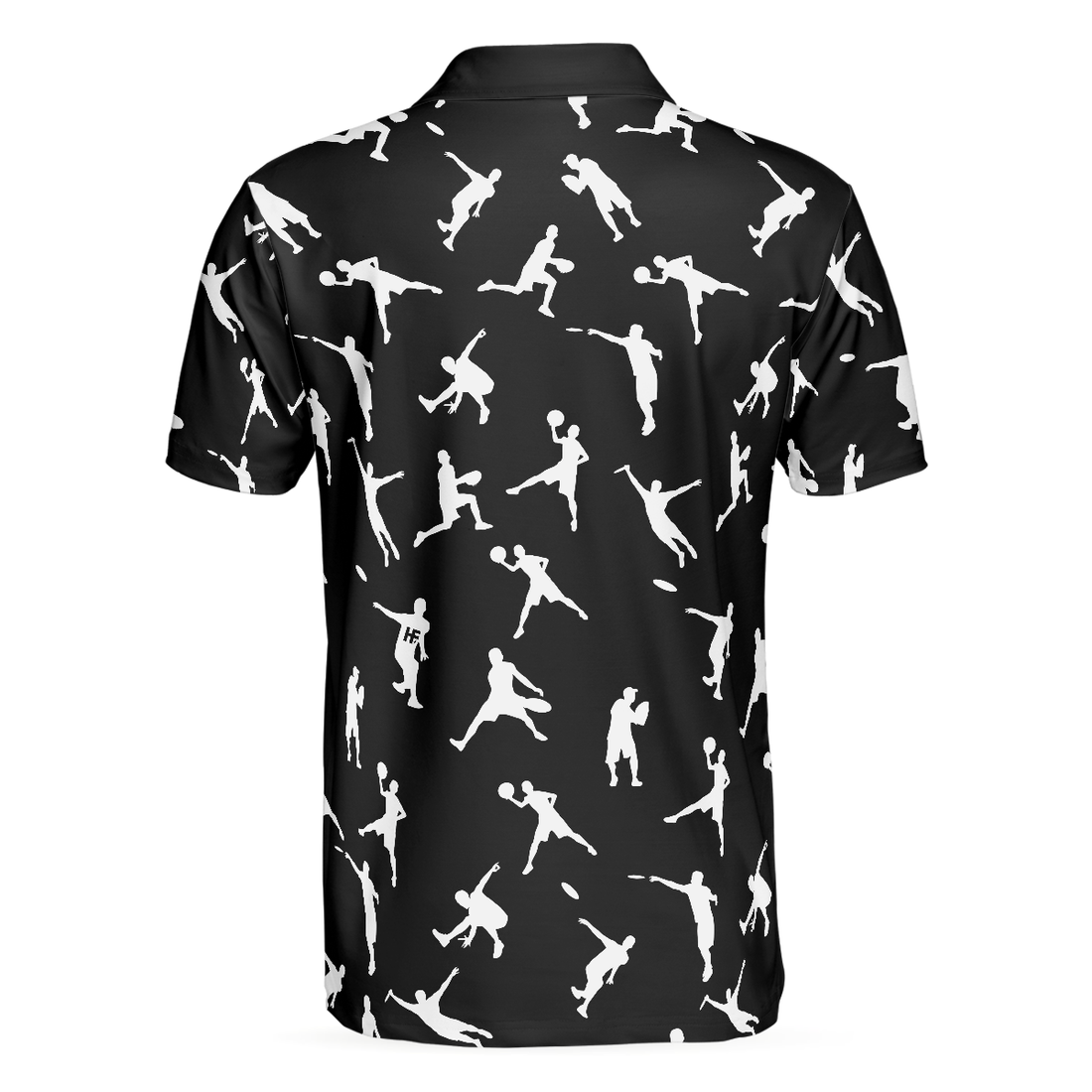 Silhouette Playing Disc Golf Polo Shirt Black And White Disc Golfer Pattern Polo Shirt Disc Golf Shirt For Men - 1