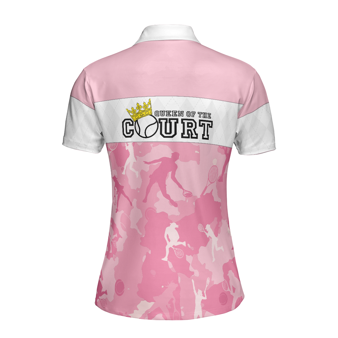 Queen Of The Court Short Sleeve Women Polo Shirt White And Pink Shirt For Women Unique Female Tennis Gift - 1