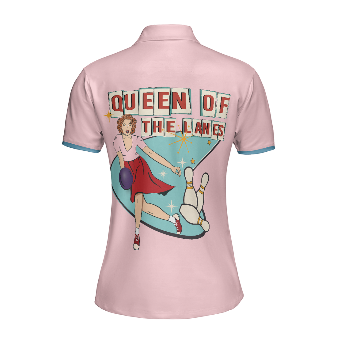 Queen Of The Lanes Bowling Short Sleeve Women Polo Shirt Pink Ladies Bowling Shirt Tenpin Bowling Shirt - 1