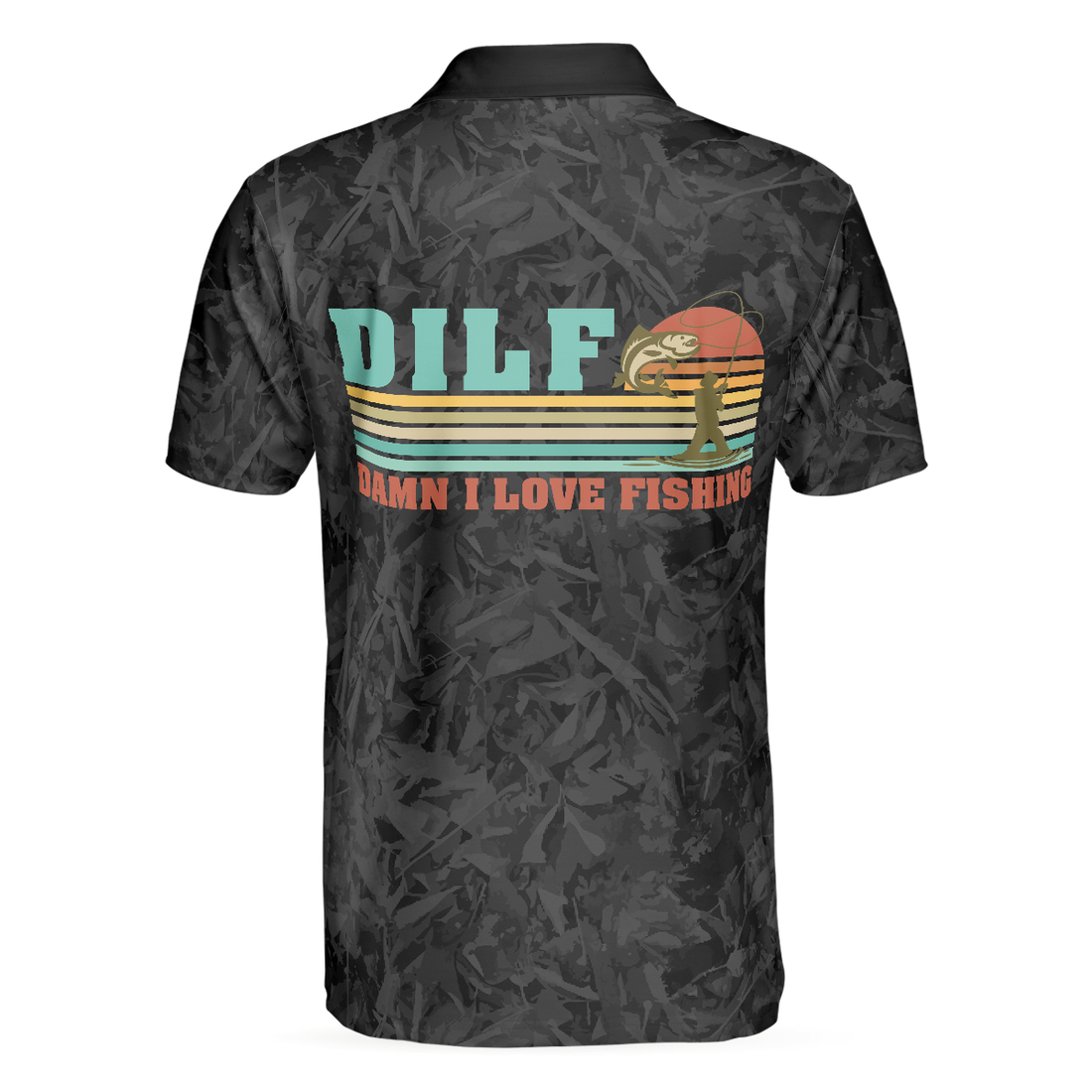 DILF Damn I Love Fishing Polo Shirt Short Sleeve Black Fishing Shirt For Men - 1