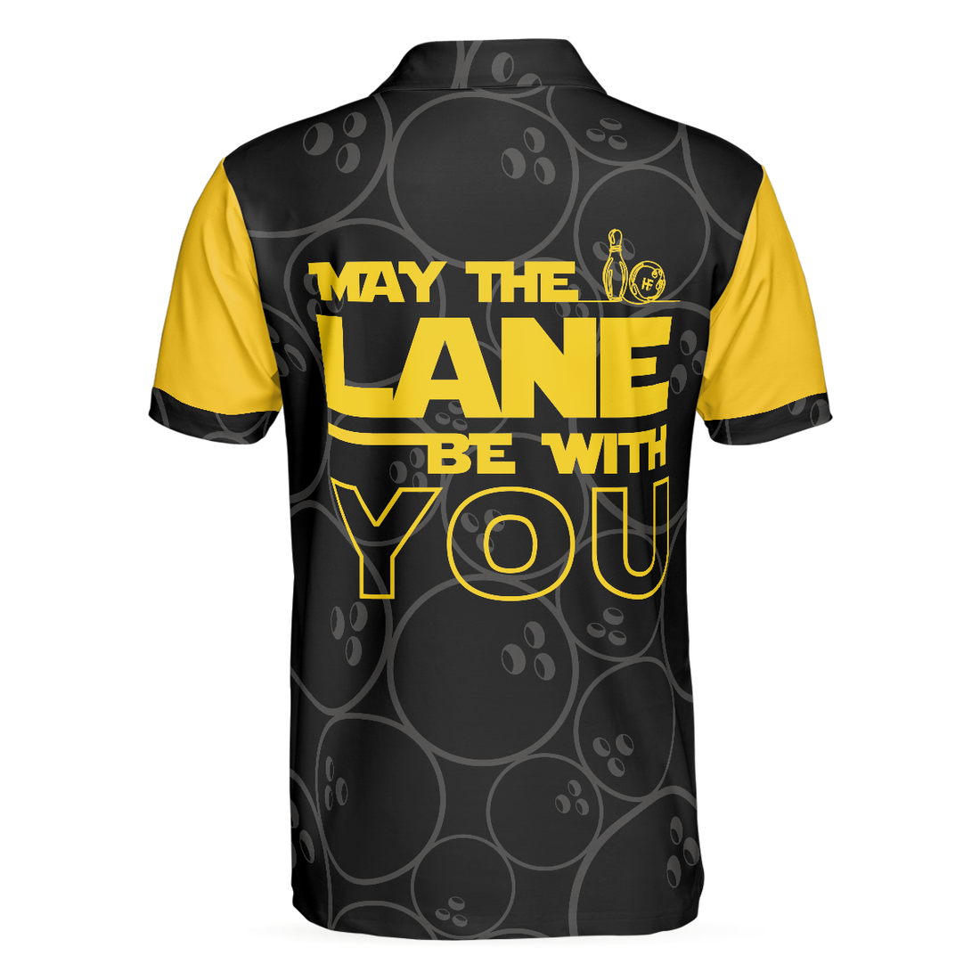 May The Lane Be With You Polo Shirt Black And Yellow Bowling Ball Pattern Shirt Funny Sayings Shirt - 1