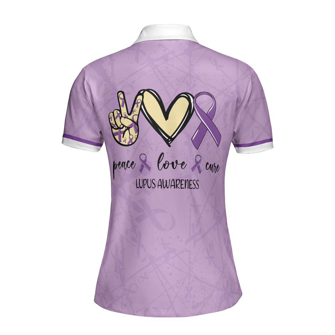 Peace Love Cure Lupus Awareness Short Sleeve Women Polo Shirt Purple Ribbon Lupus Shirt For Ladies Lupus Support Gift - 1