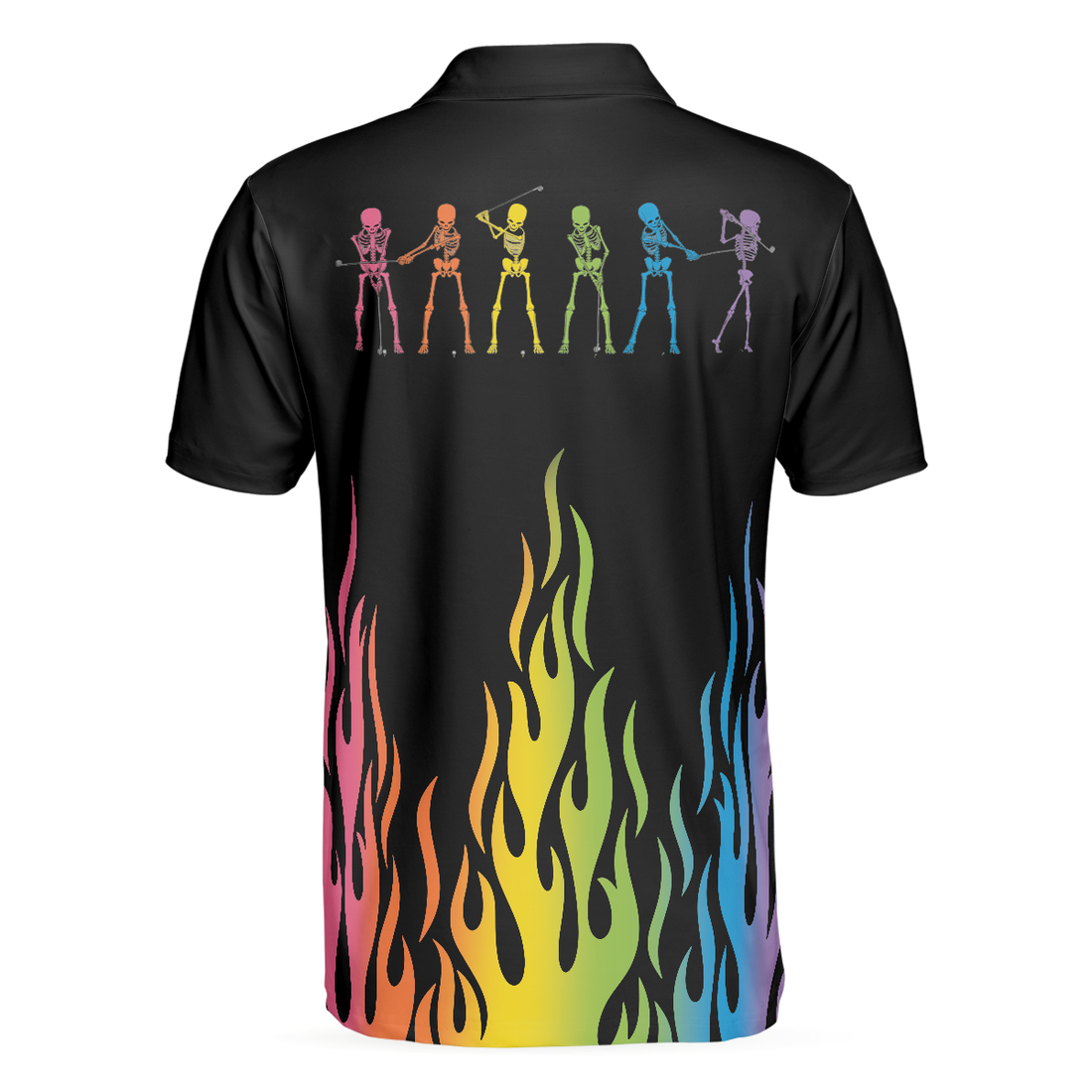 Skeleton Playing Golf Polo Shirt Rainbow Pallette Fire Golfing Polo Shirt Cool Golf Shirt For Men - 1