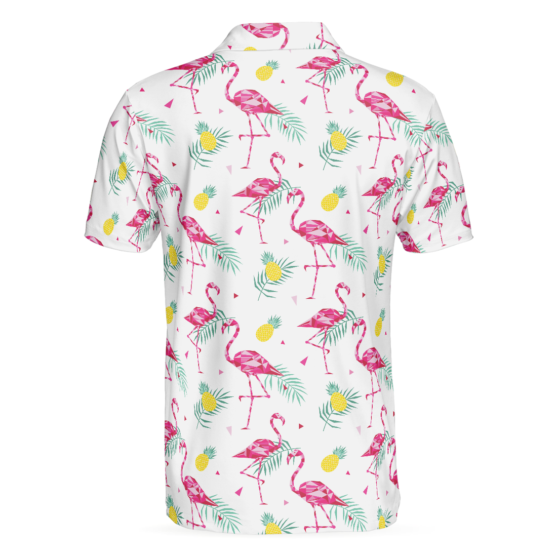 Flamingo And Tropical Pattern Polo Shirt White Flamingo Themed Polo Shirt Tropical Flamingo Shirt Design - 1