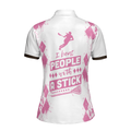 I Beat People With A Stick Lacrosse Short Sleeve Women Polo Shirt White And Pink Lacrosse Shirt For Ladies - 2