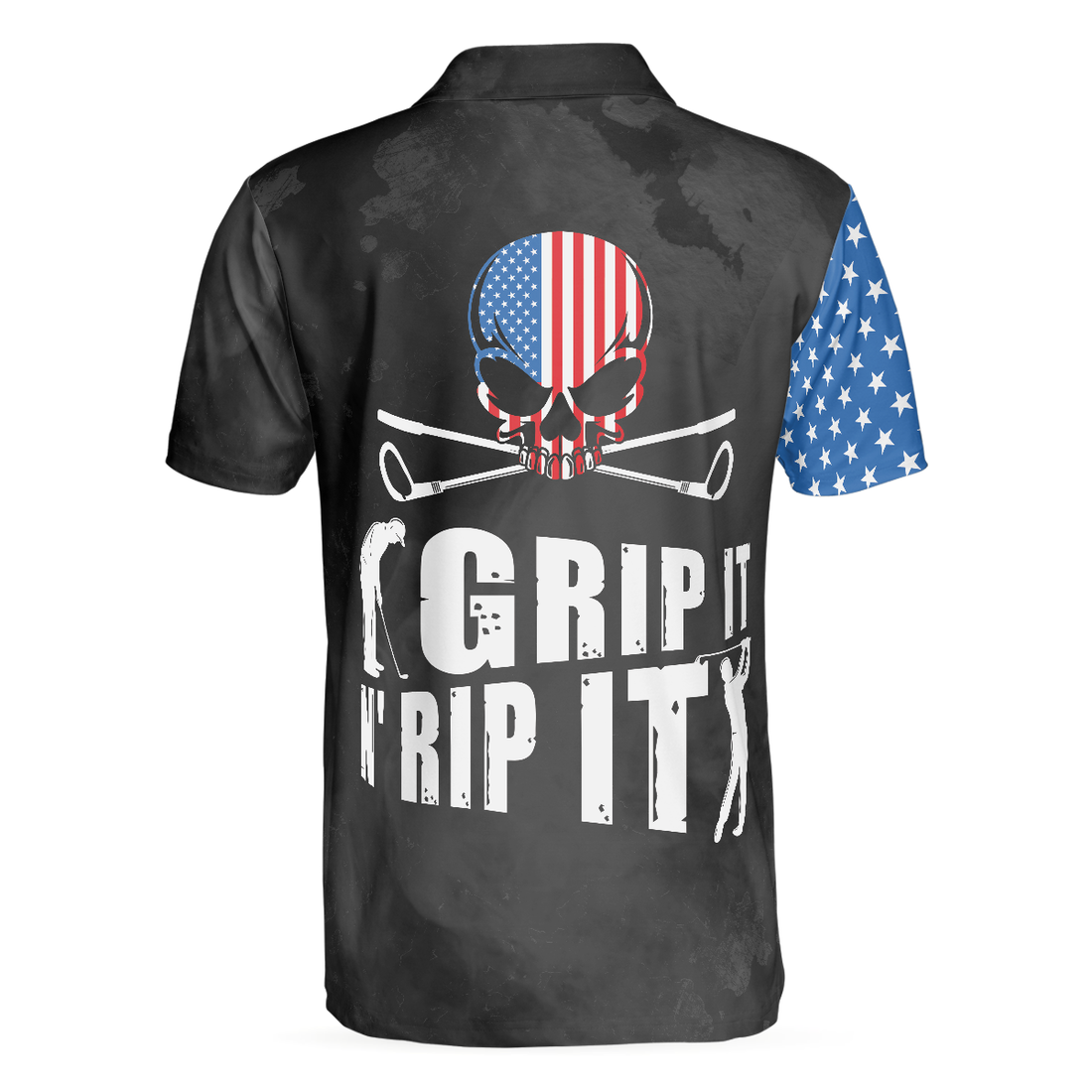 Grip It N Rip It Skull Golf With American Flag Golf Polo Shirt Cool Golf Shirt Design For Male Players - 1