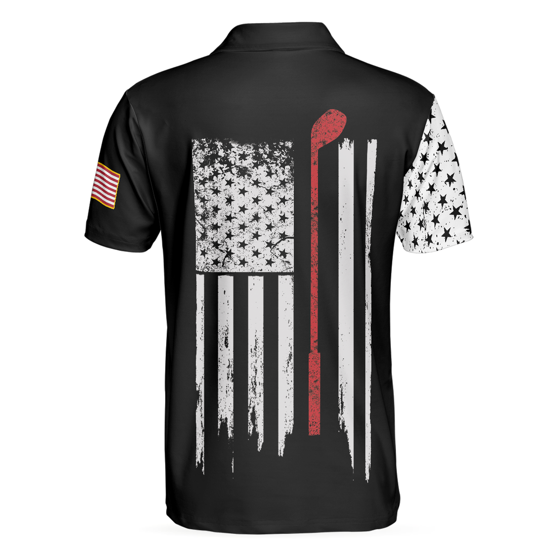 Skull American Flag With Golf Club Polo Shirt Black And White American Flag Polo Shirt Patriotic Golf Shirt For Men - 1