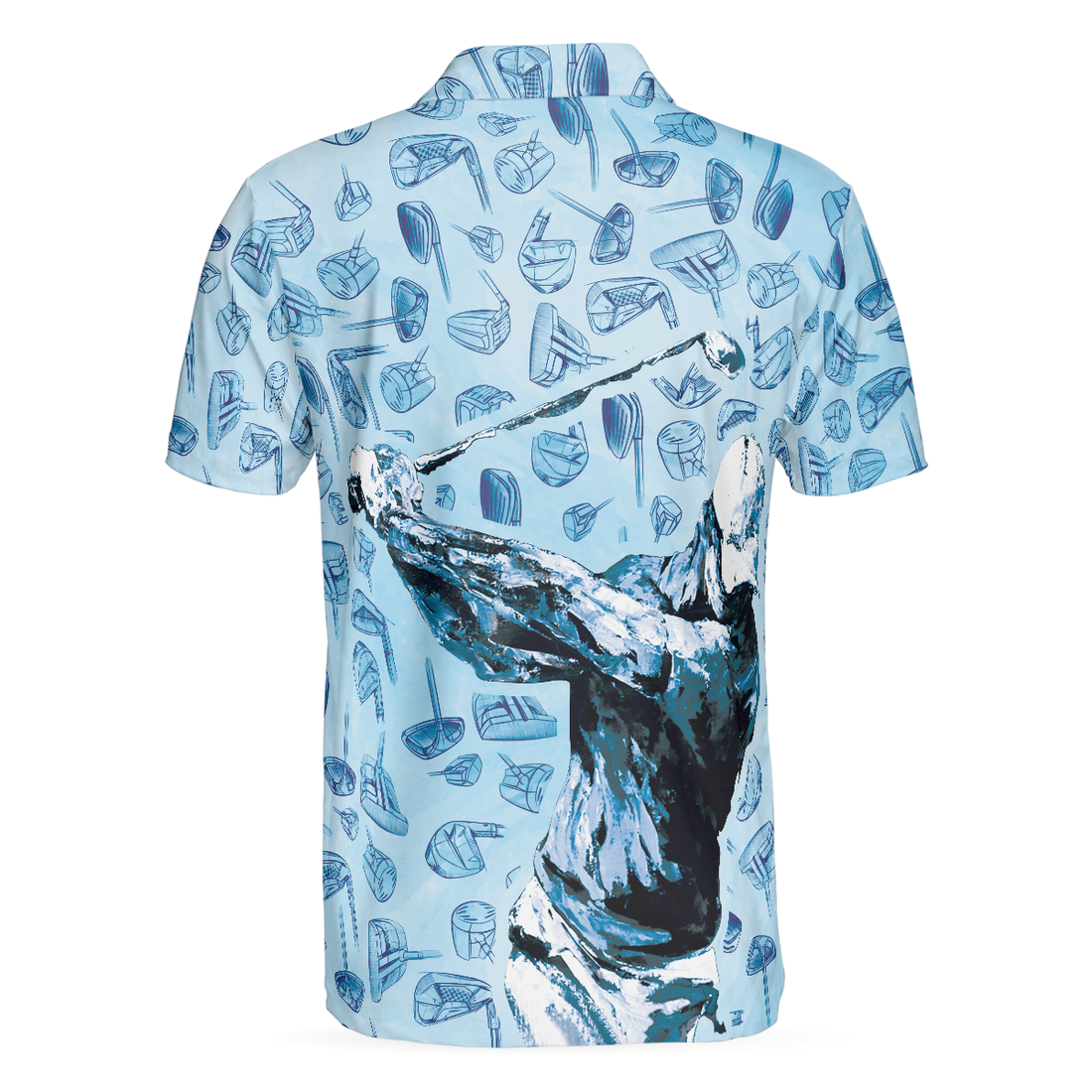 Golf Swing Abstract With Golf Club Header Pattern Golf Polo Shirt Sky Blue Golf Shirt For Men - 1