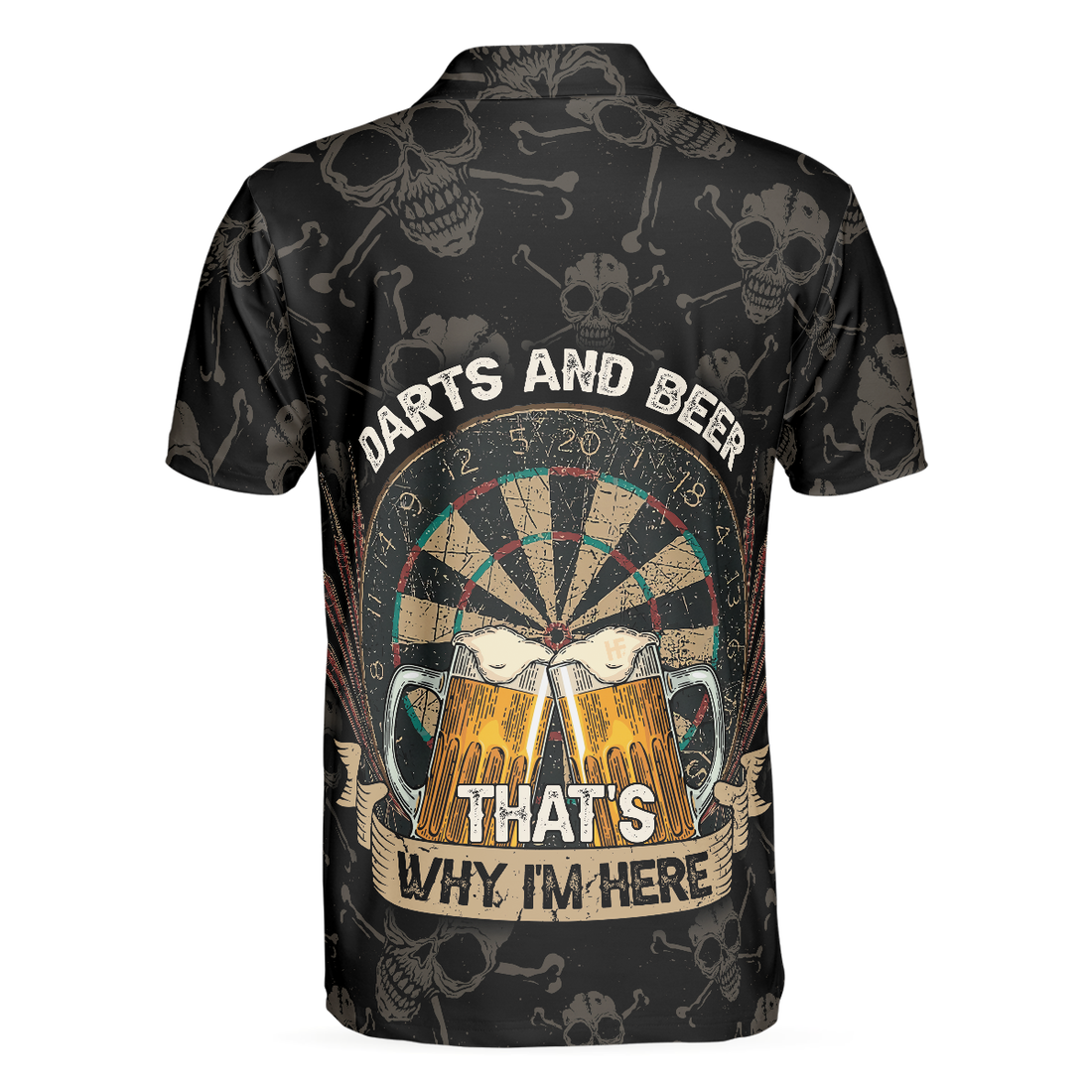 Darts And Beer Thats Why Im Here Short Sleeve Polo Shirt Skull Darts Print Shirt For Men - 1