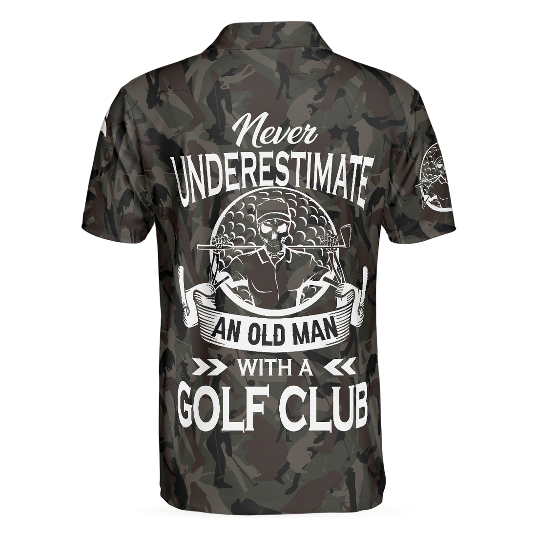 Never Underestimate An Old Man Camouflage Pattern Skull Polo Shirt Army Skeleton Golfer Polo Shirt Camo Golf Shirt For Men - 1